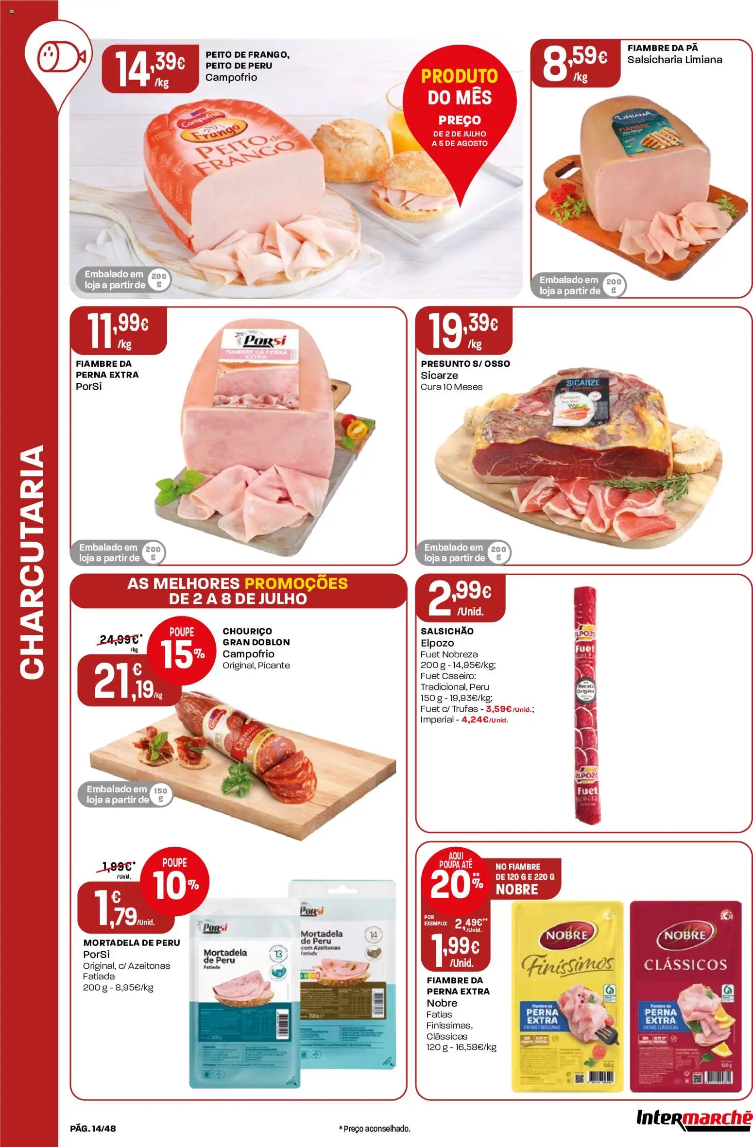 Intermarché folheto │ válido de 02/07/2026 | Página: 14 | Produtos: Peito de peru, Frango, Peru, Pá