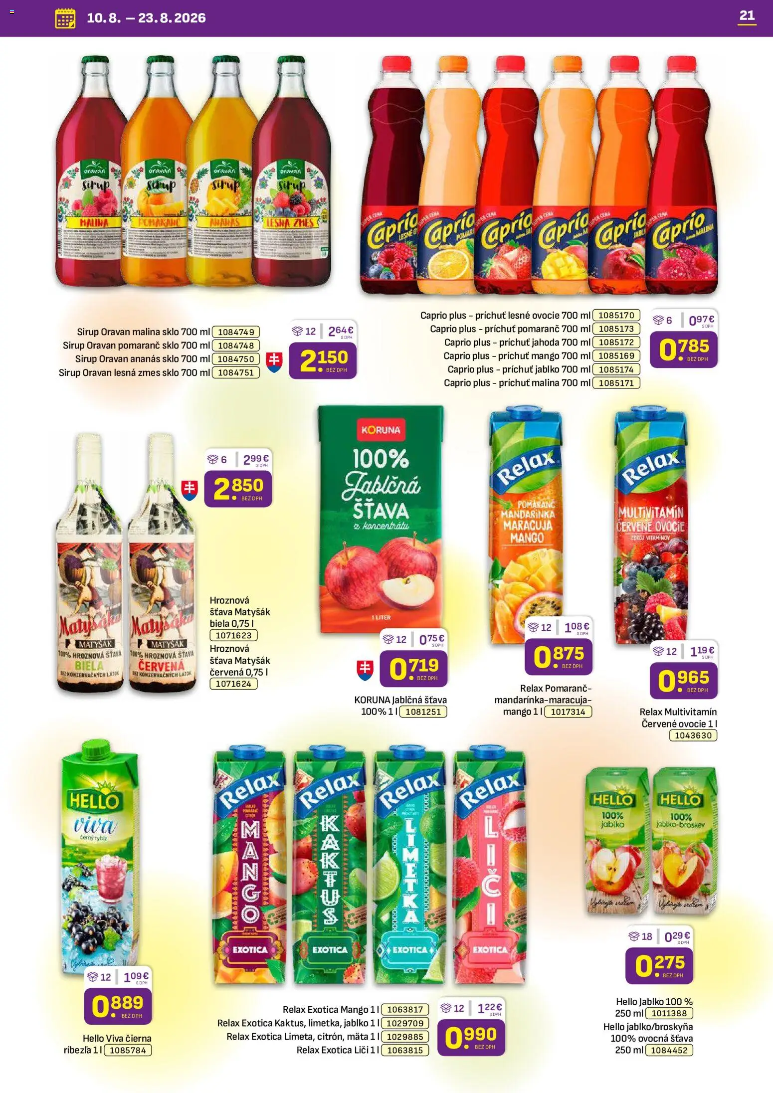 Nové Libex akcie – leták je platný od 10.08.2026 | Strana: 21 | Produkty: Multivitamín, Sirup, Ananás, Šťava