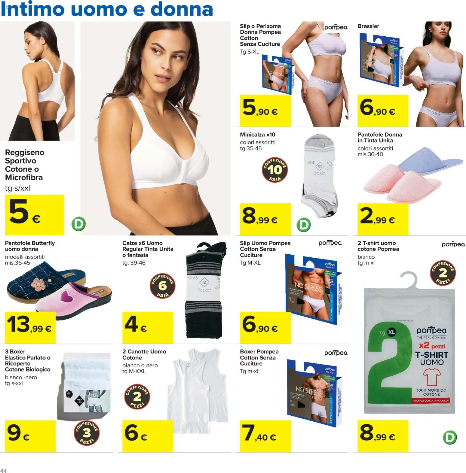 Volantino Carrefour del 15/09/2026 | Pagina: 44 | Prodotti: Intimo, Slip, Boxer, Pantofole