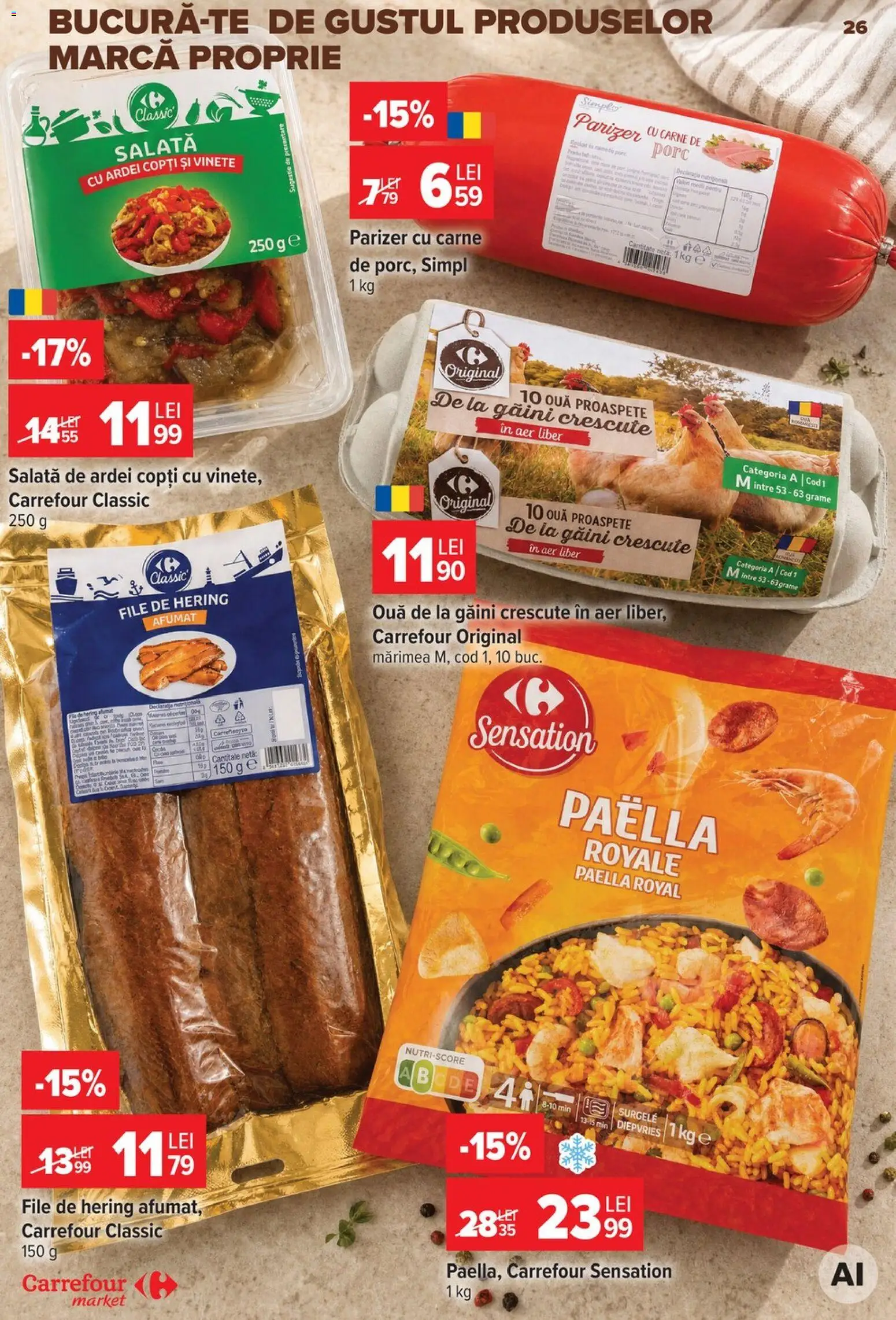 Noul catalog Carrefour – valabil de la 30.09.2026 | Pagină: 26 | Produse: Carrefour Classic, Ardei, Ouă, Parizer