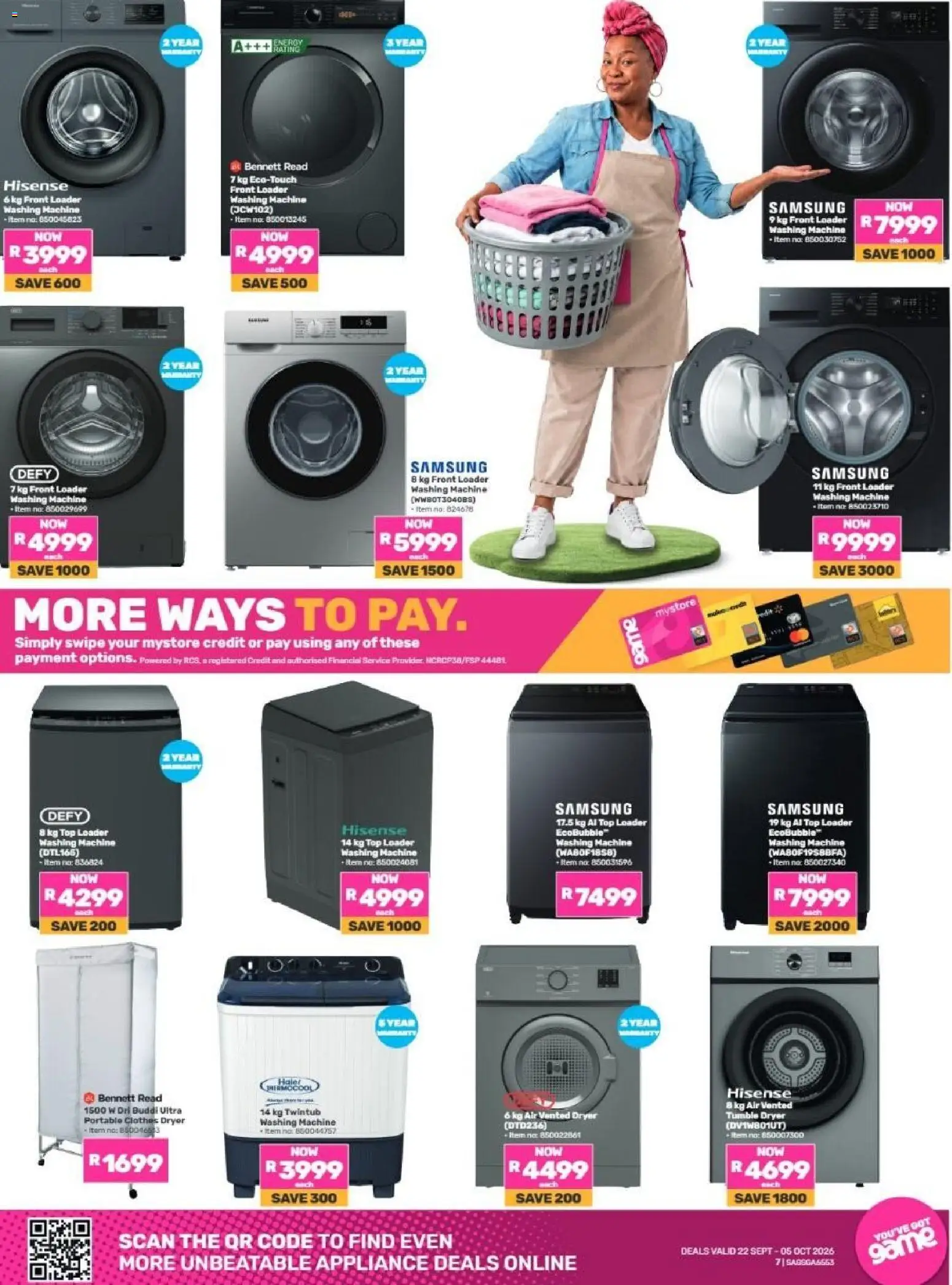 New Game catalogue – valid from 22/09/2026 | Page: 7 | Products: Washing machine, Dryer, Tumble dryer