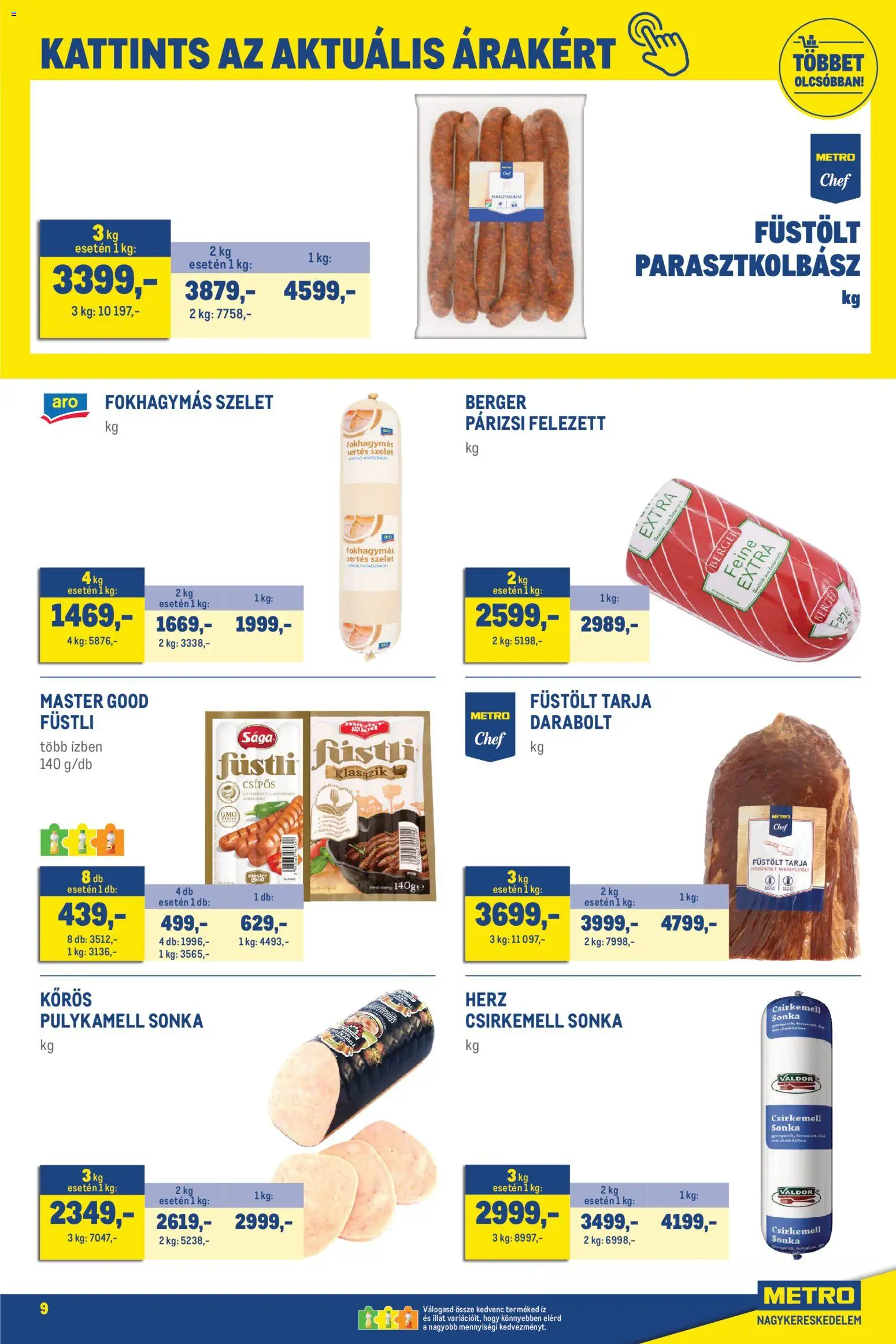 Metro akciós ujság - amely érvényes a következő dátumtól: 01.06.2026 | Oldal: 9 | Termékek: Tarja, Pulykamell sonka, Sonka, Csirkemell sonka