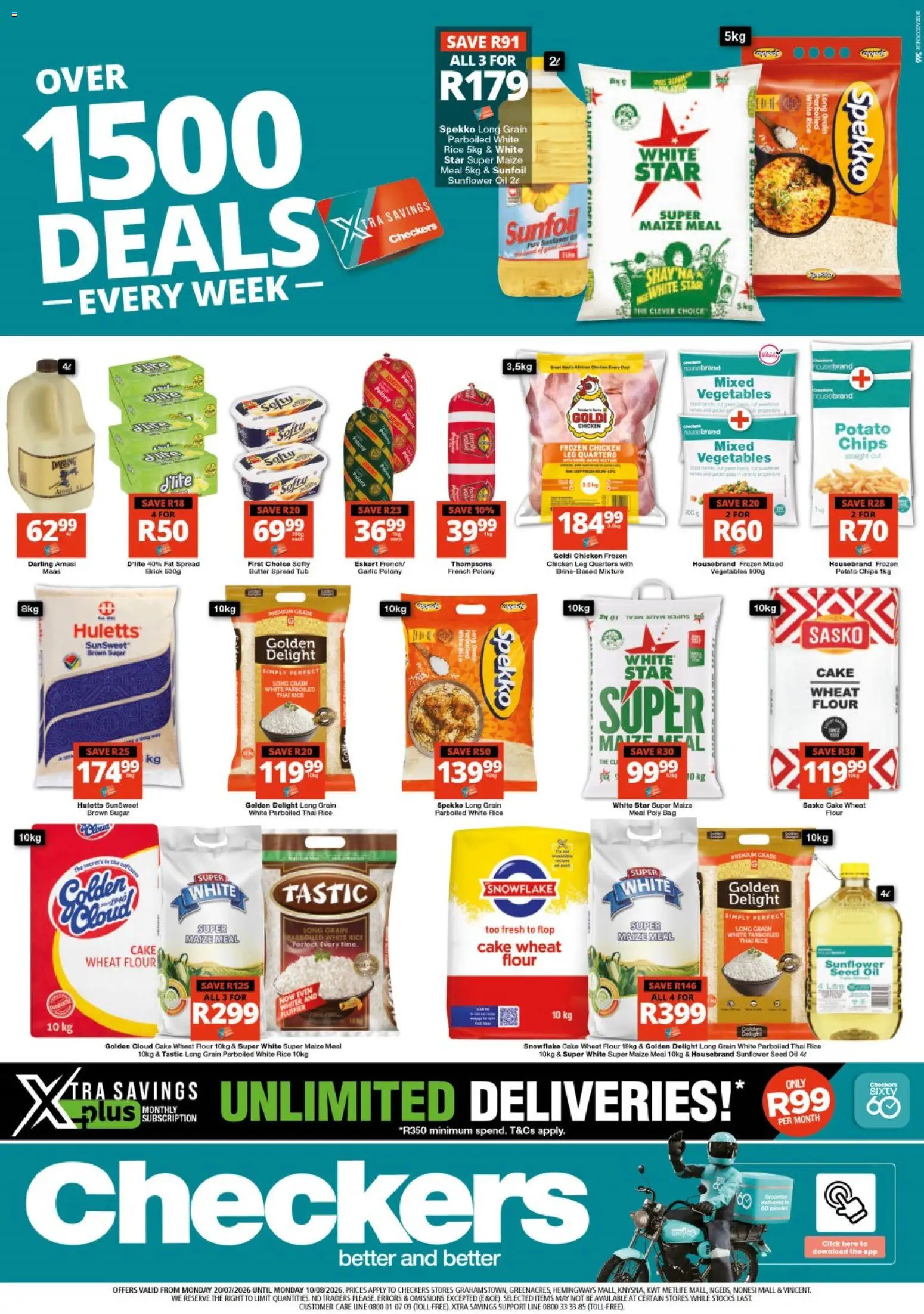New Checkers catalogue – valid from 20/07/2026 | Page: 1 | Products: Bag, Maize meal, Sugar, Garlic