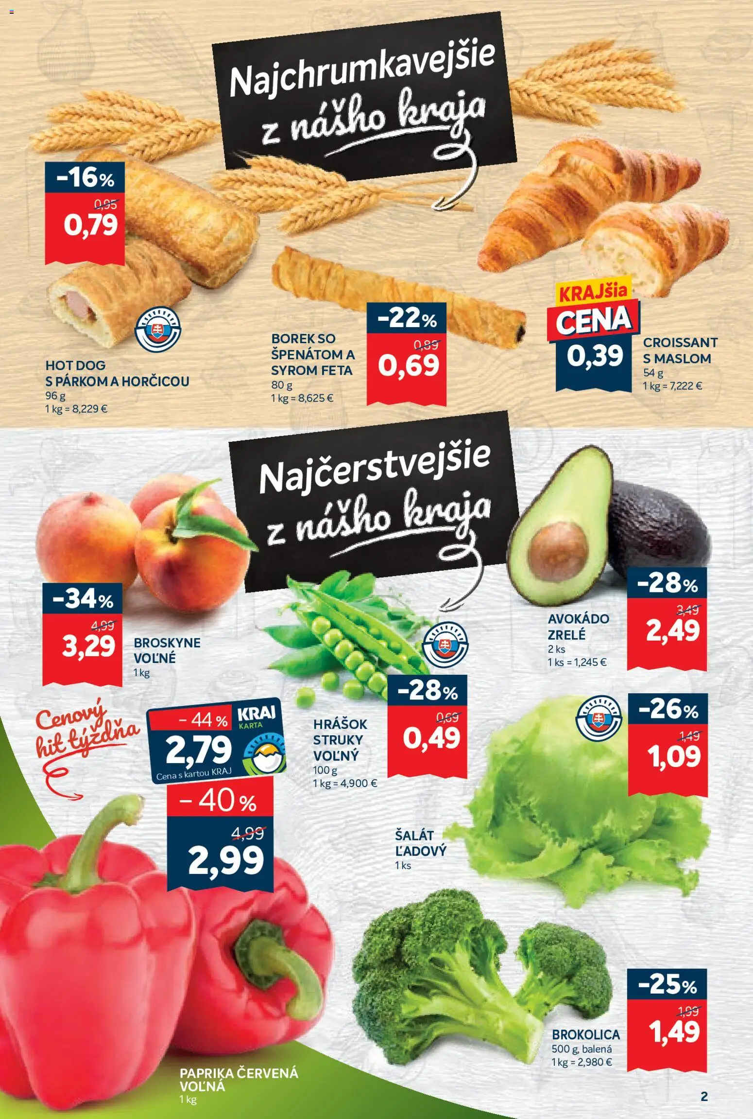 Nové Kraj akcie – leták je platný od 04.06.2026 | Strana: 2 | Produkty: Croissant, Feta, Šalát, Avokádo