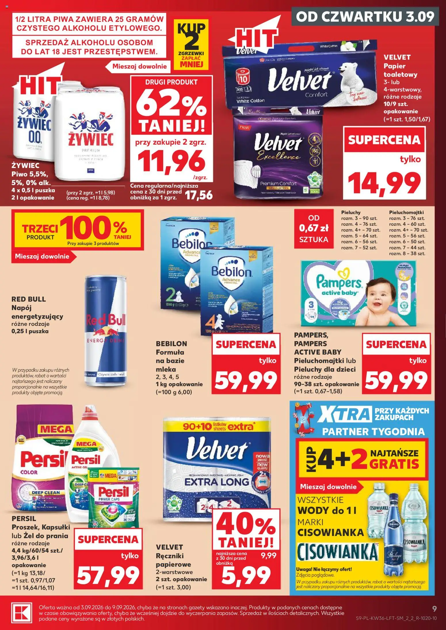 Kaufland Polsko leták od 03.09.2026 | Strana: 9 | Produkty: Pampers, Velvet, Red Bull, Persil