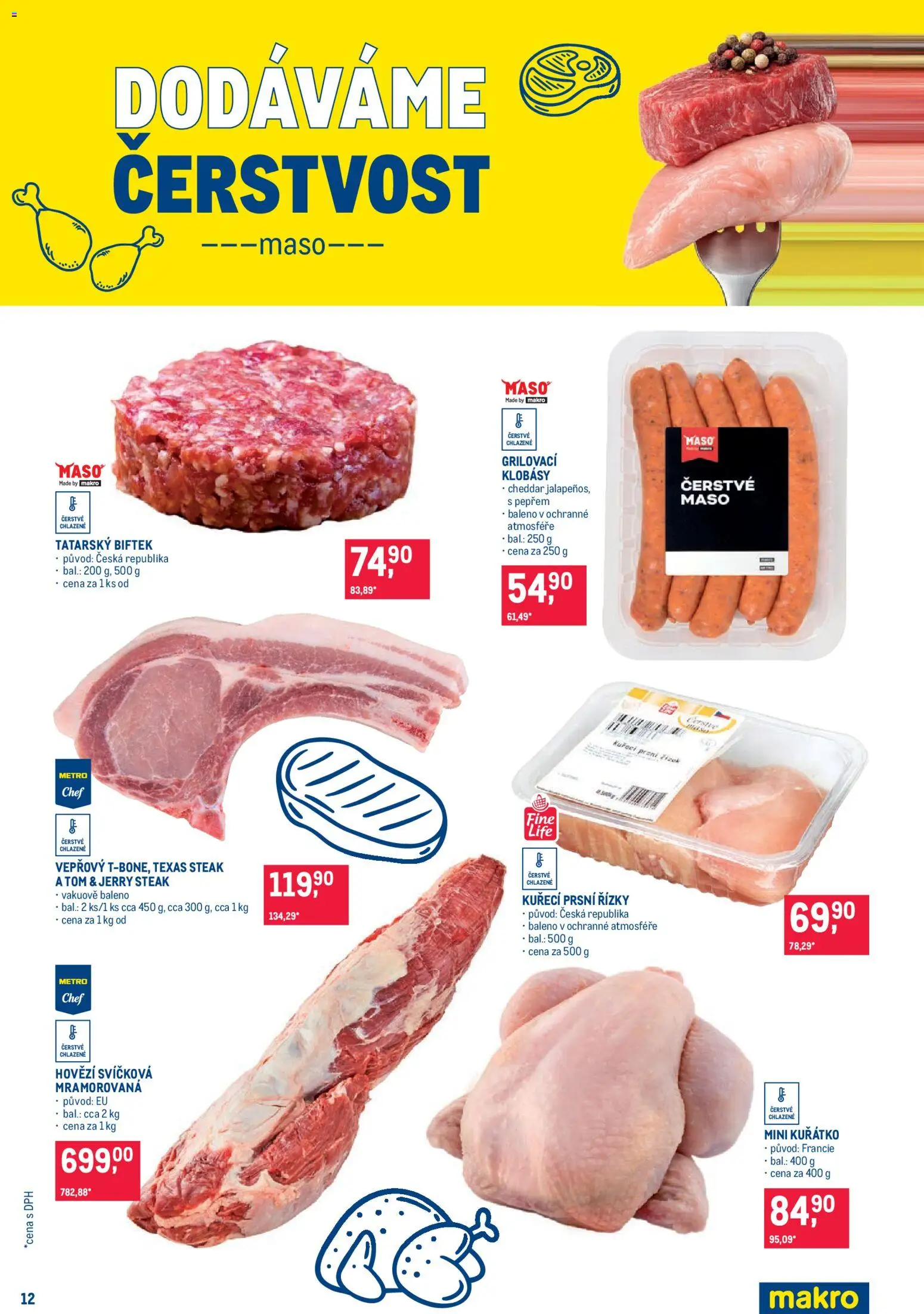 Makro leták - Pro milovníky jídla od 29.07.2026 | Strana: 12 | Produkty: Hovězí, Steak, Tatarský biftek, Cheddar