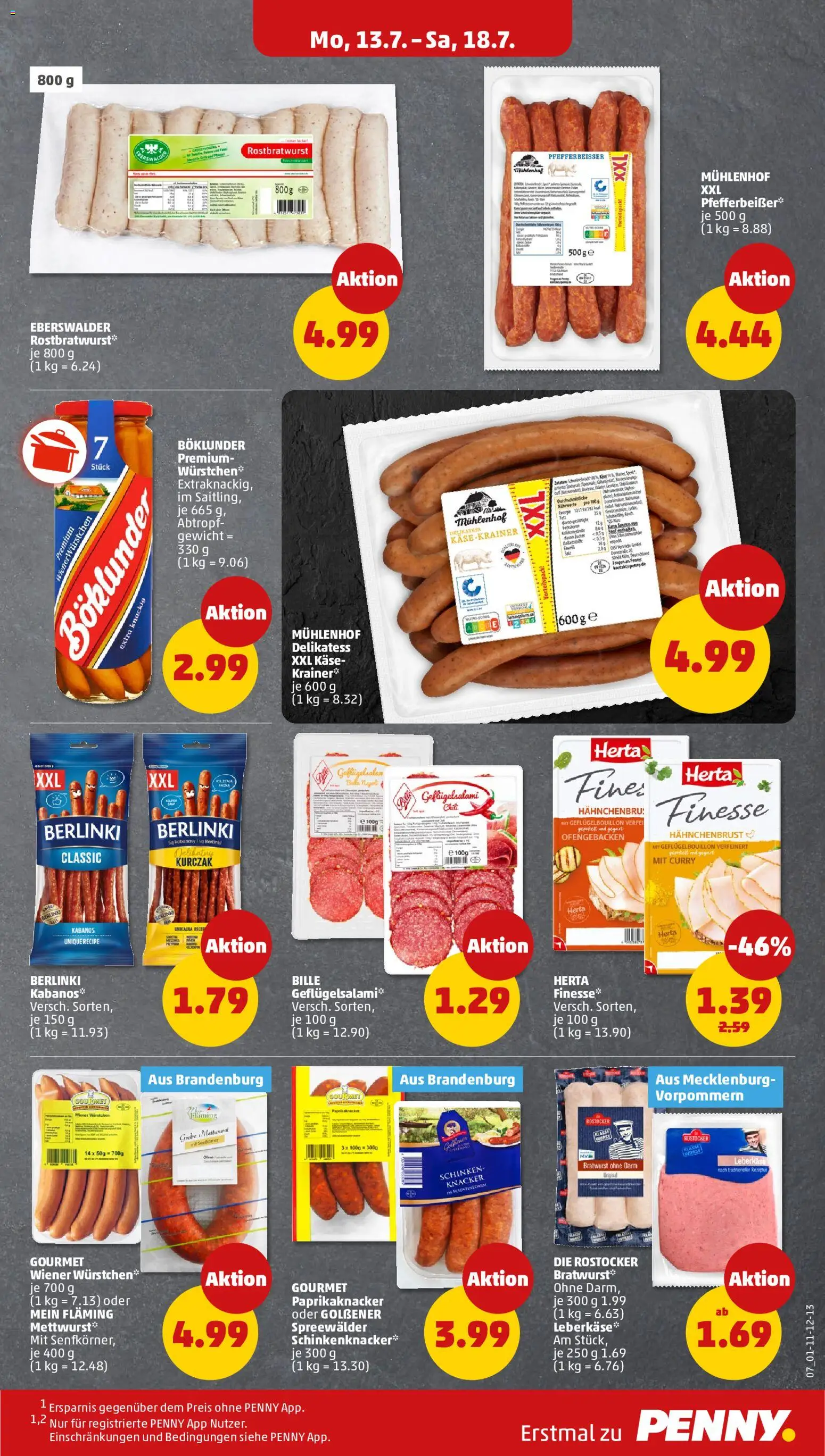 Penny Prospekt – gültig ab 13.07.2026 | Seite: 9 | Produkte: Wiener wurstchen, Wurst, Salami, Hahnchenbrust