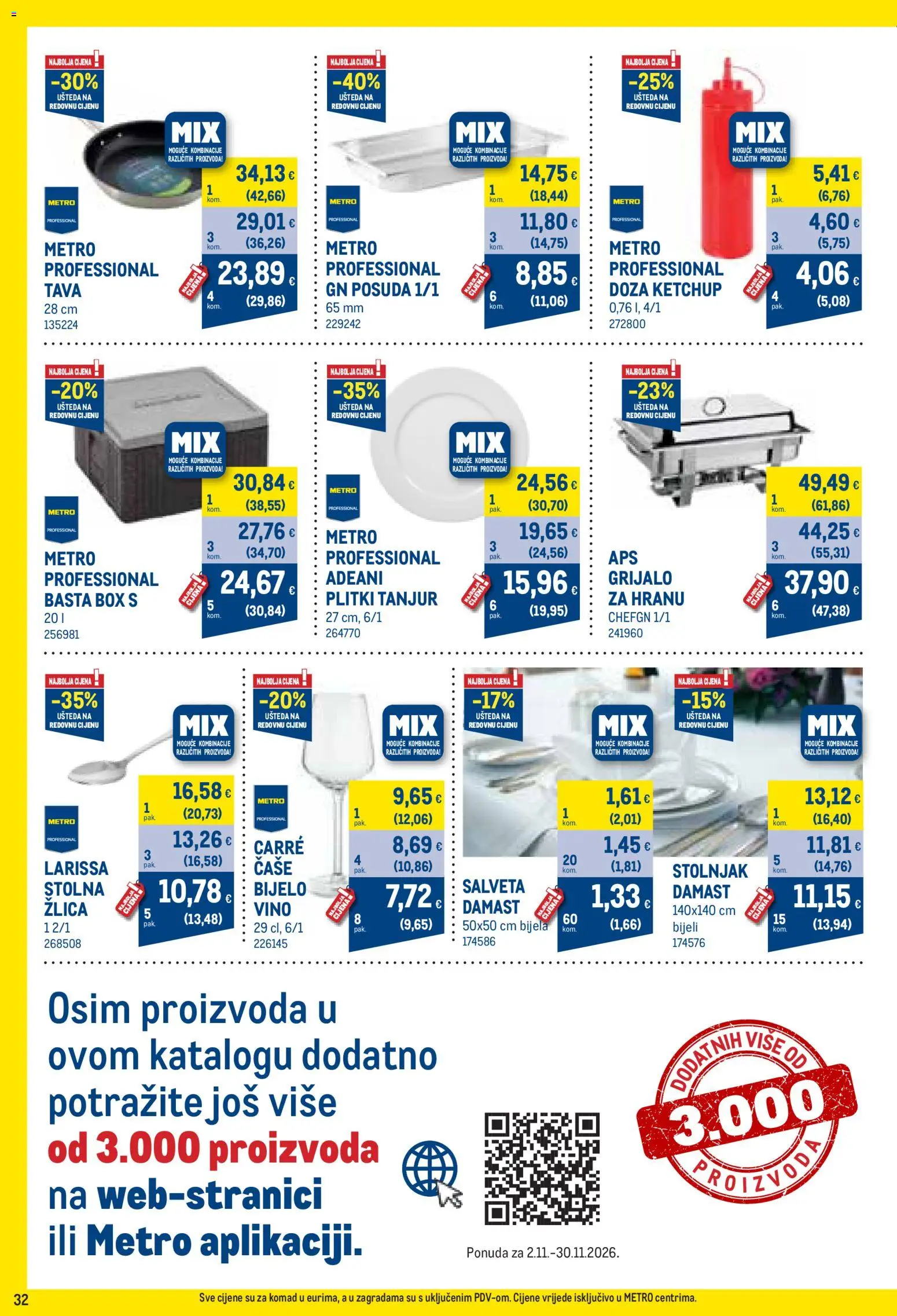 Metro katalog | vrijedi od 02.11.2026 | Stranica: 32 | Proizvodi: Vino, Čaše, Stolnjak, Tava