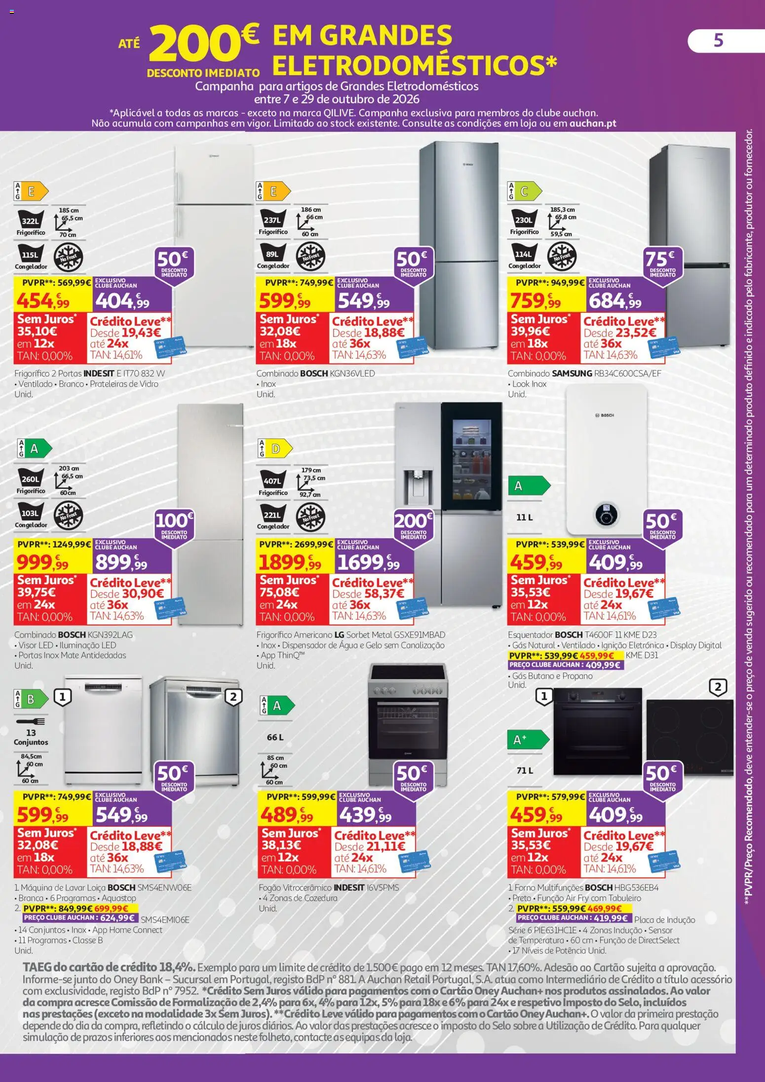Auchan folheto Conforto para toda a família │ válido de 07/10/2026 | Página: 5 | Produtos: Frigorífico, Máquina de lavar loiça, Fogão vitrocerâmico, Portas