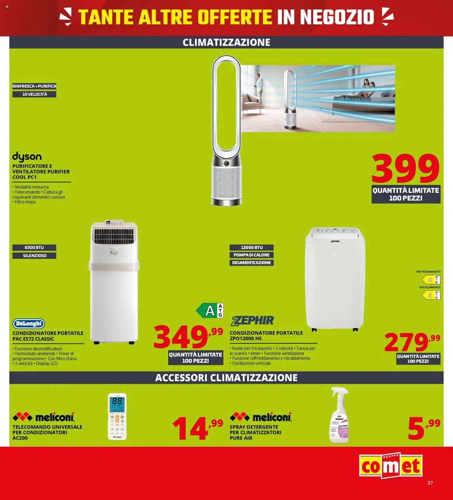 Volantino Comet del 18.05.2026 | Pagina: 37 | Prodotti: Ventilatore, Deumidificatore, Dyson, Condizionatore portatile