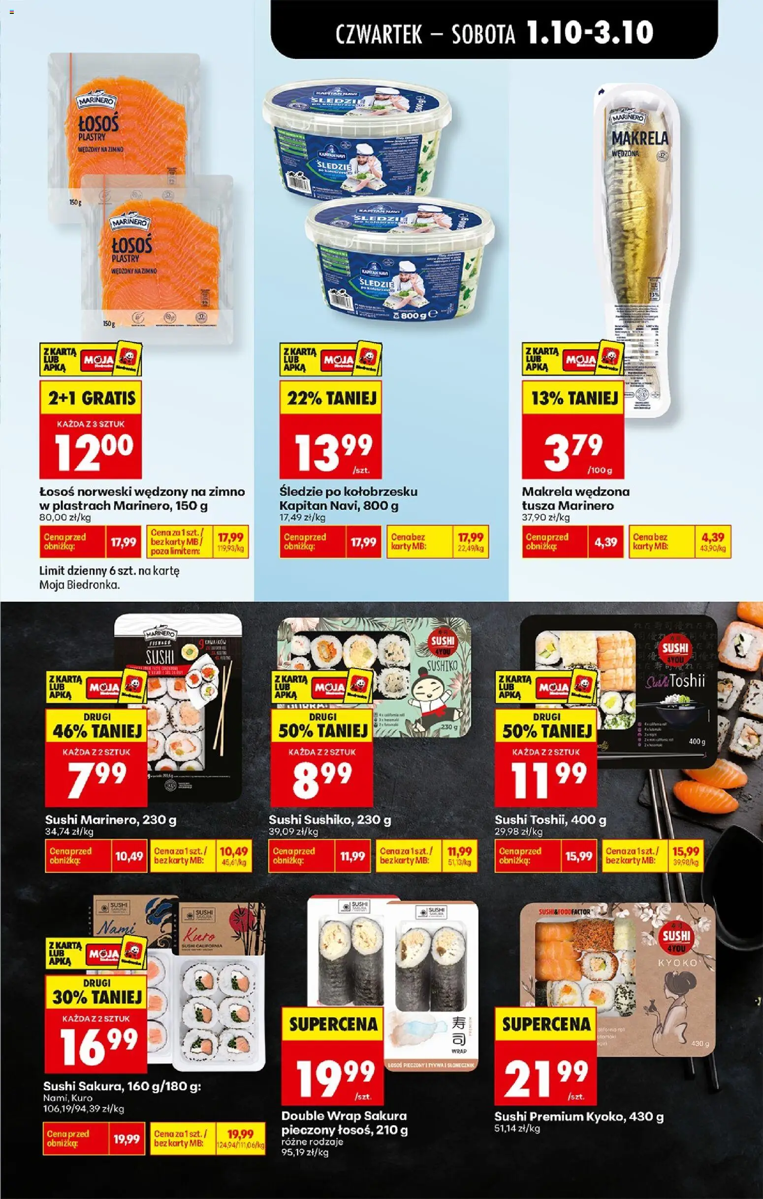 Biedronka gazetka od czwartku od 01.10.2026 | Strona: 33 | Produkty: Karta, Śledzie, Makrela, Łosoś norweski