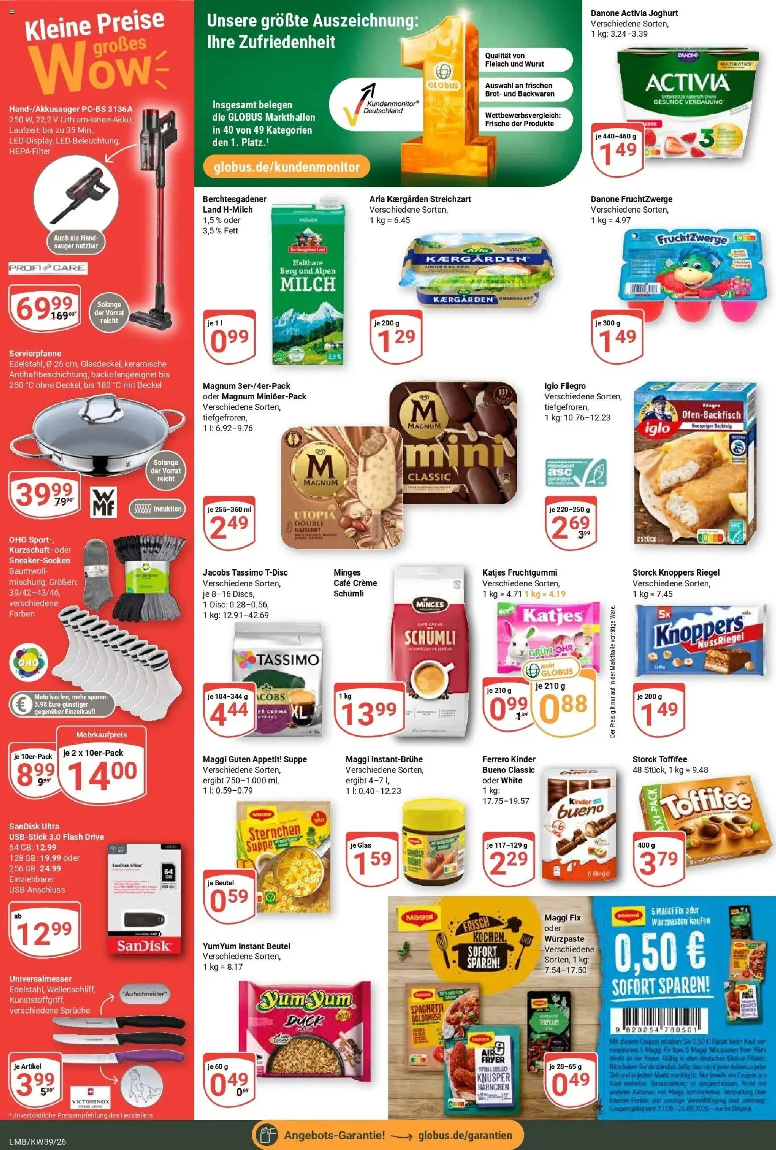 Globus Prospekt Limburg (ab 21.09.2026) » Angebote online | Seite: 4 | Produkte: Milch, Spaghetti, Fleisch, Tassimo