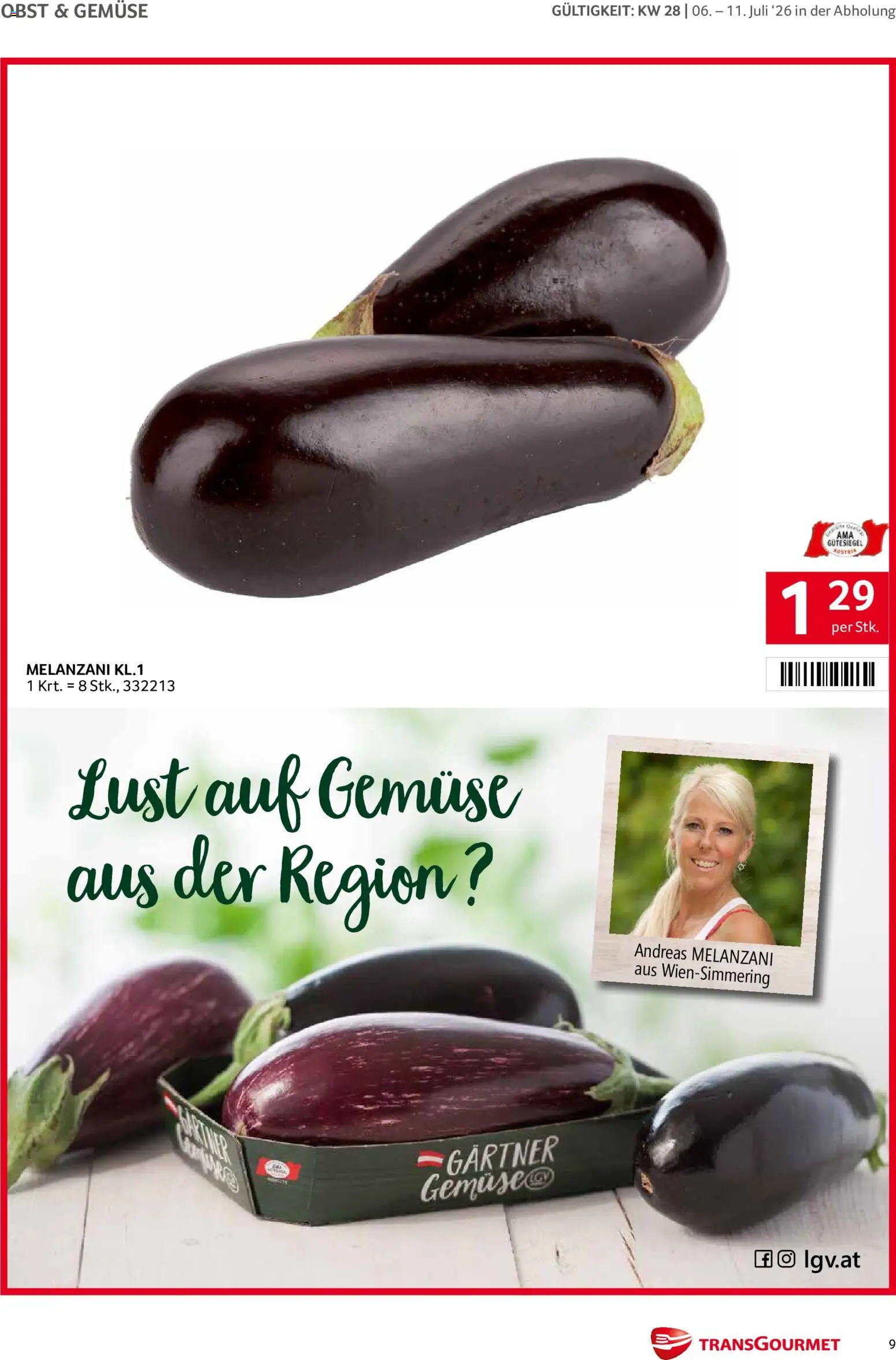 Transgourmet Flugblatt gültig ab 06.07.2026 | Seite: 9 | Produkte: Gemüse, Obst