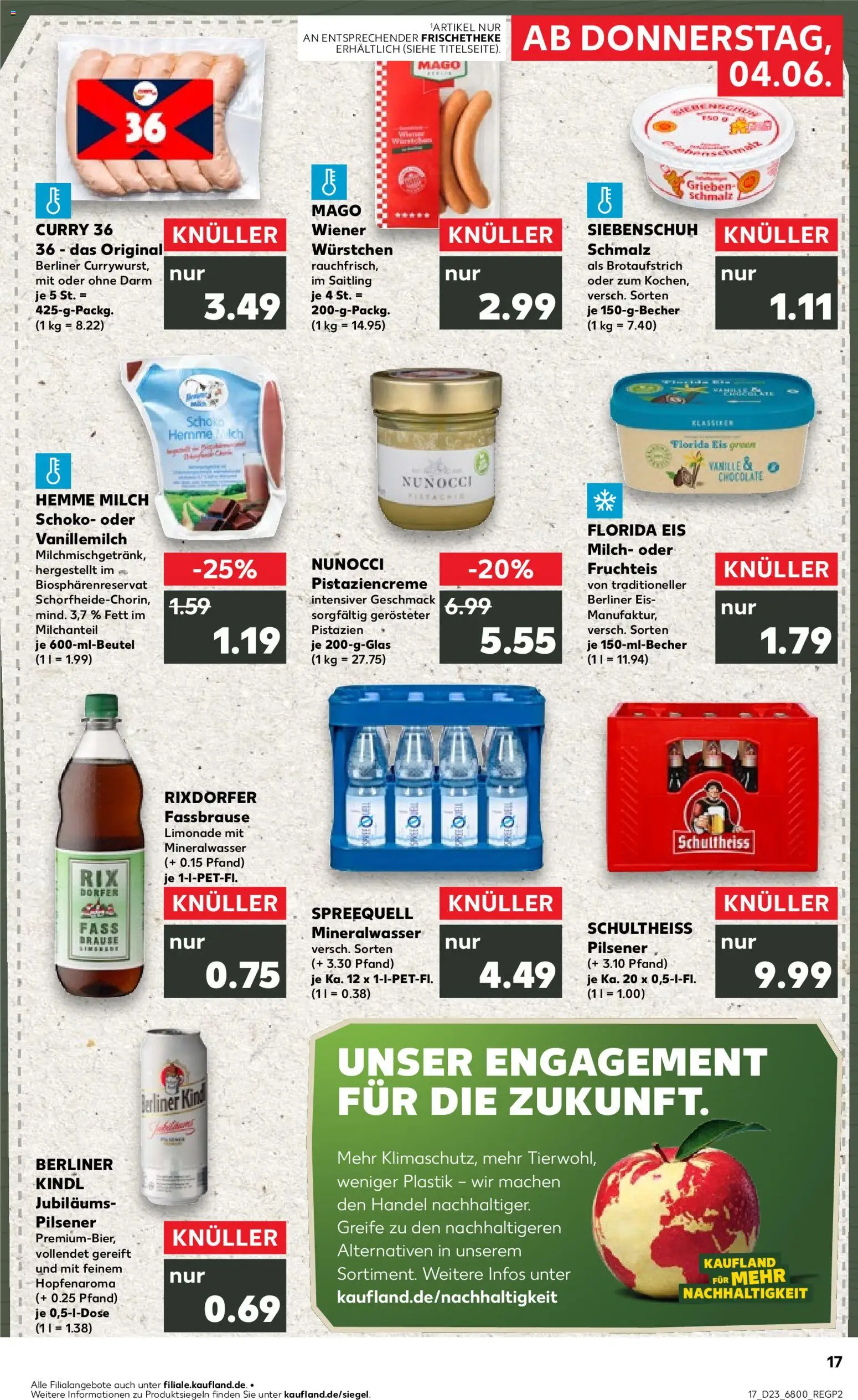 Kaufland Prospekt Berlin – gültig ab 04.06.2026 | Seite: 17 | Produkte: Wiener wurstchen, Milch, Mineralwasser, Eis