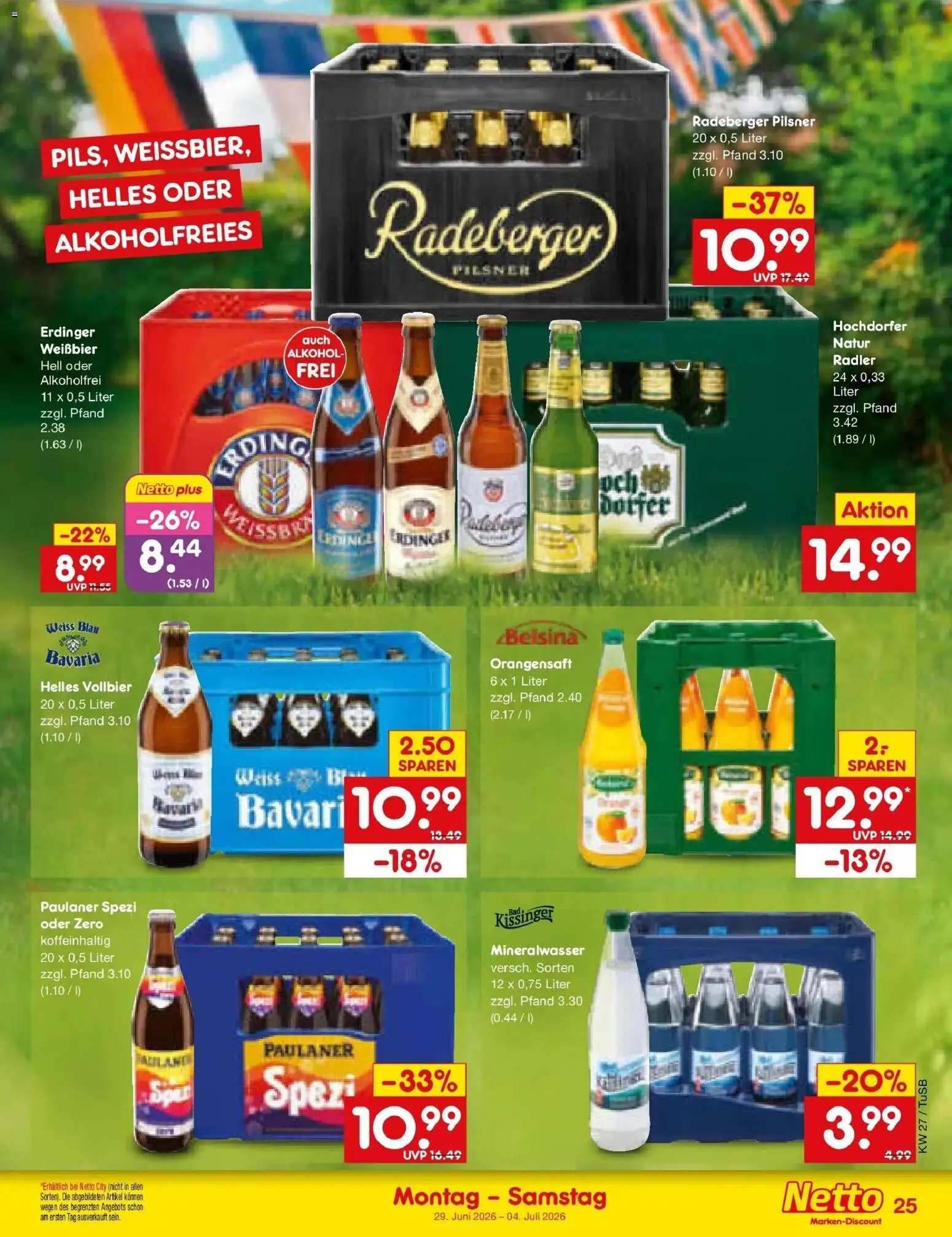 Netto Marken-Discount Prospekt Lahr-Langenwinkel – gültig ab 29.06.2026 | Seite: 37 | Produkte: Erdinger, Weißbier, Orangensaft, Mineralwasser