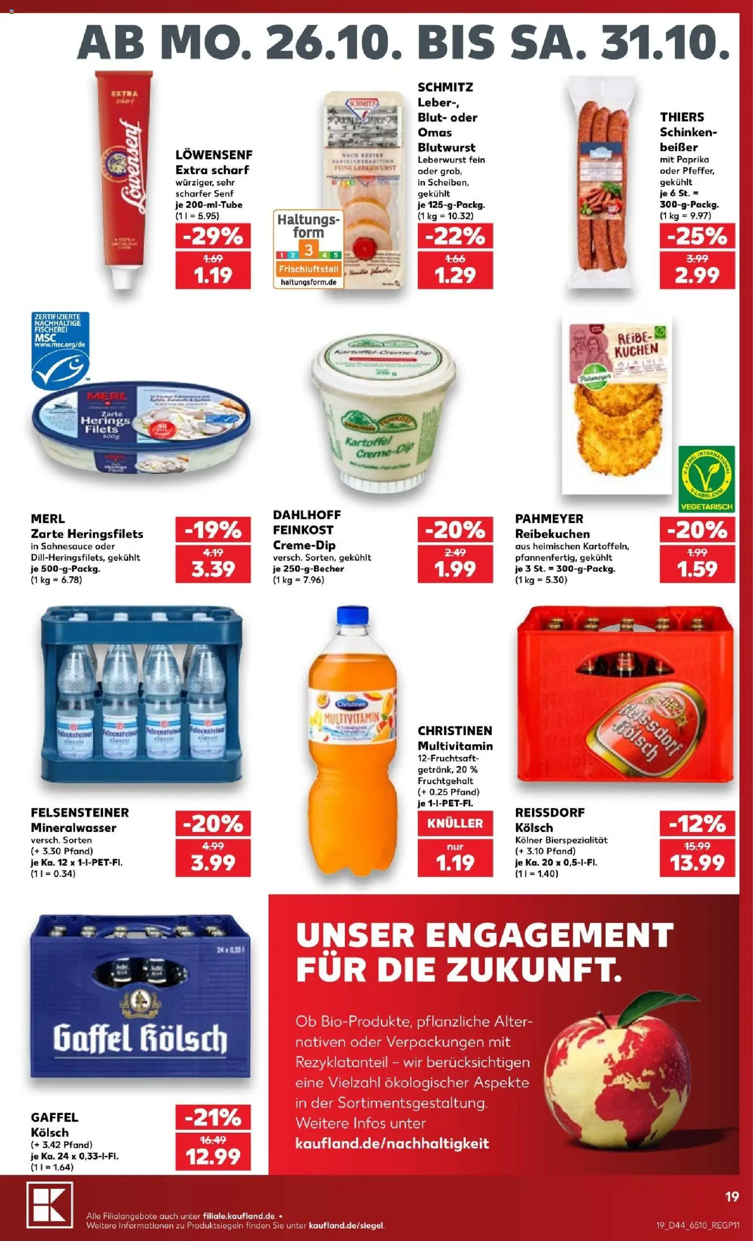 Kaufland Prospekt Köln – gültig ab 25.10.2026 | Seite: 19 | Produkte: Mineralwasser, Paprika, Schinken, Kuchen