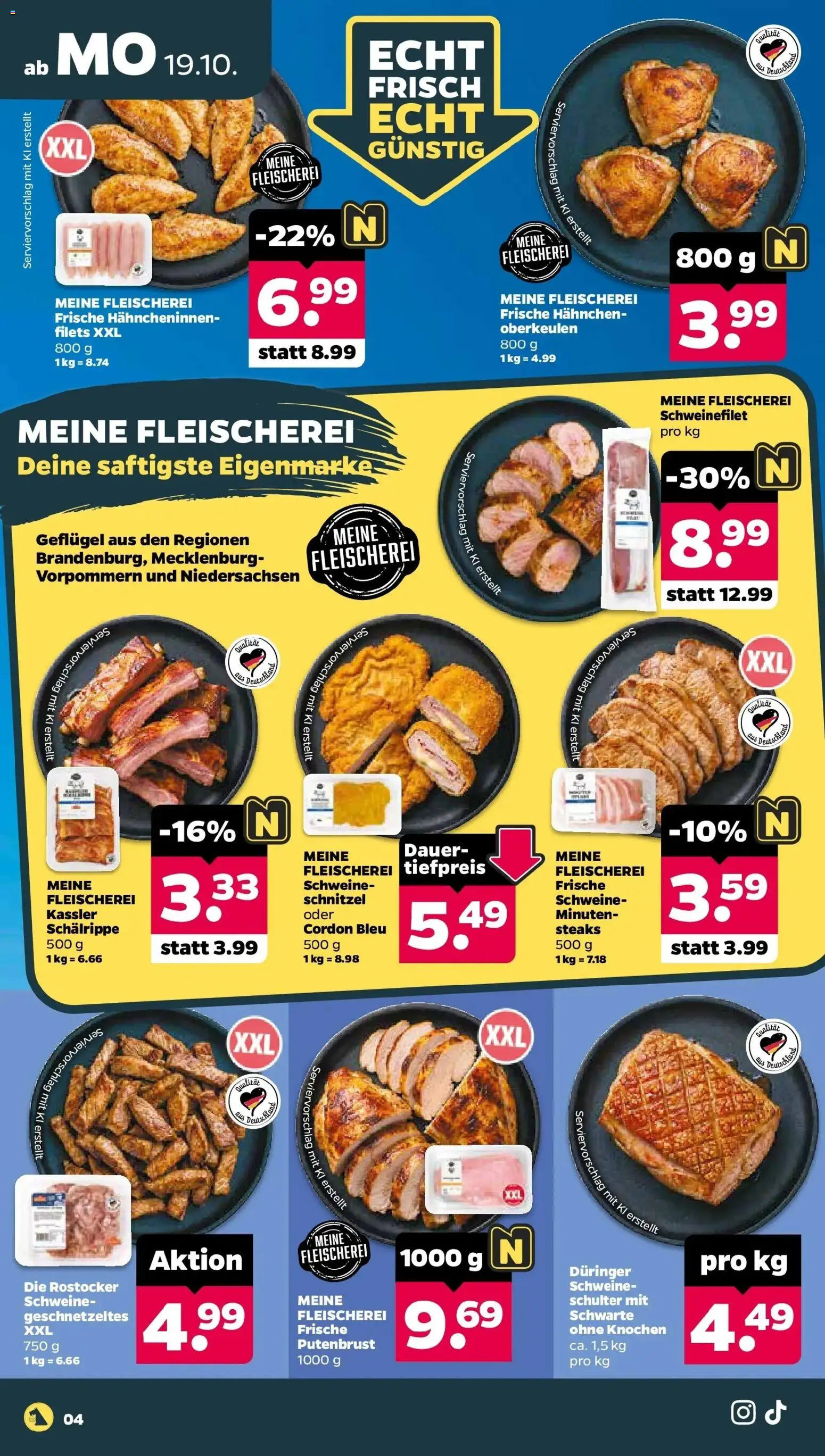 Netto Aktueller Prospekt ab 19.10.2026 → Angebote nächste Woche | Seite: 4 | Produkte: Hahnchen, Schnitzel, Schweinefilet, Schulter