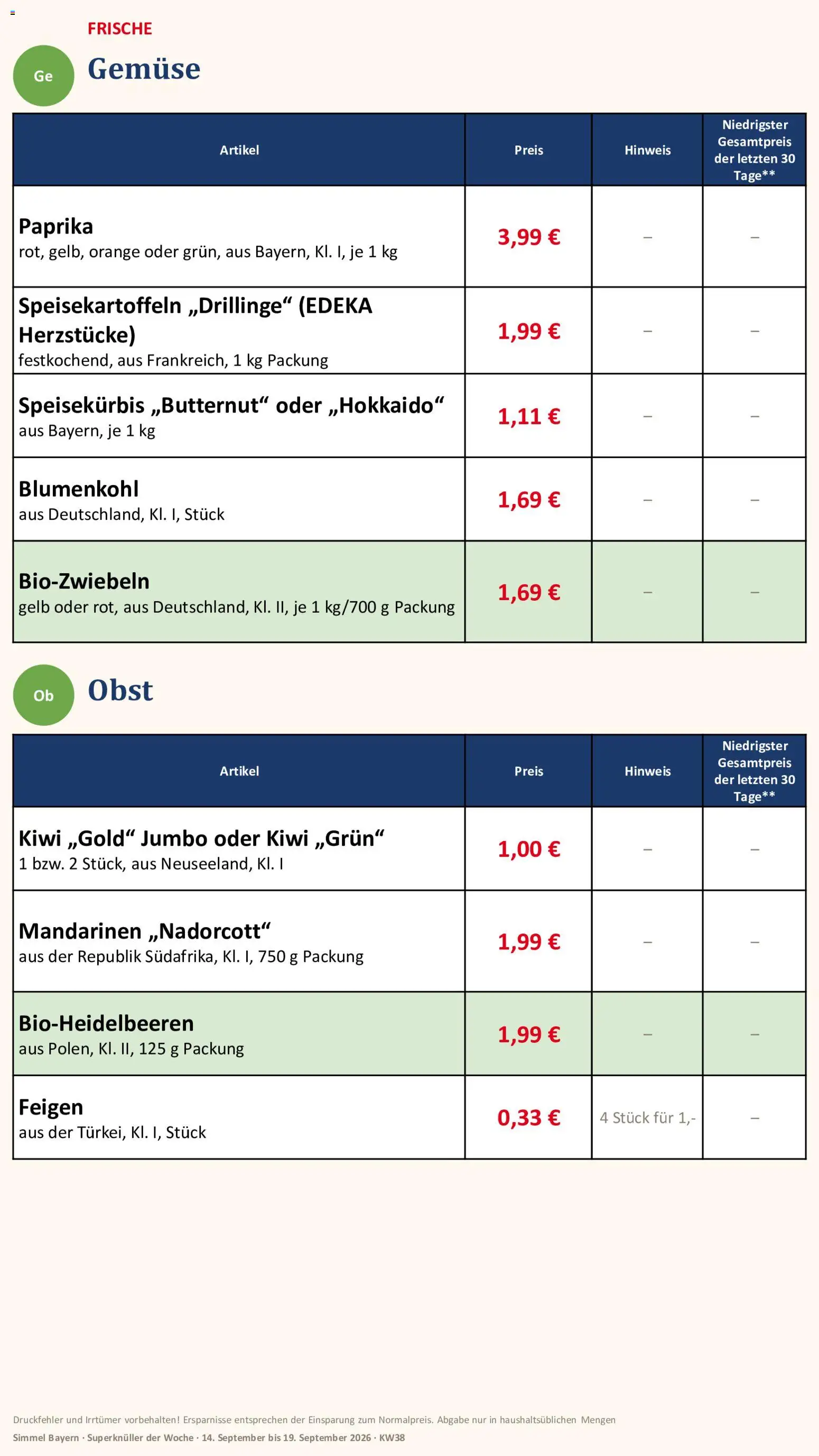 Simmel Bayern – gültig ab 14.09.2026 | Seite: 3 | Produkte: Mandarinen, Gemüse, Obst, Feigen