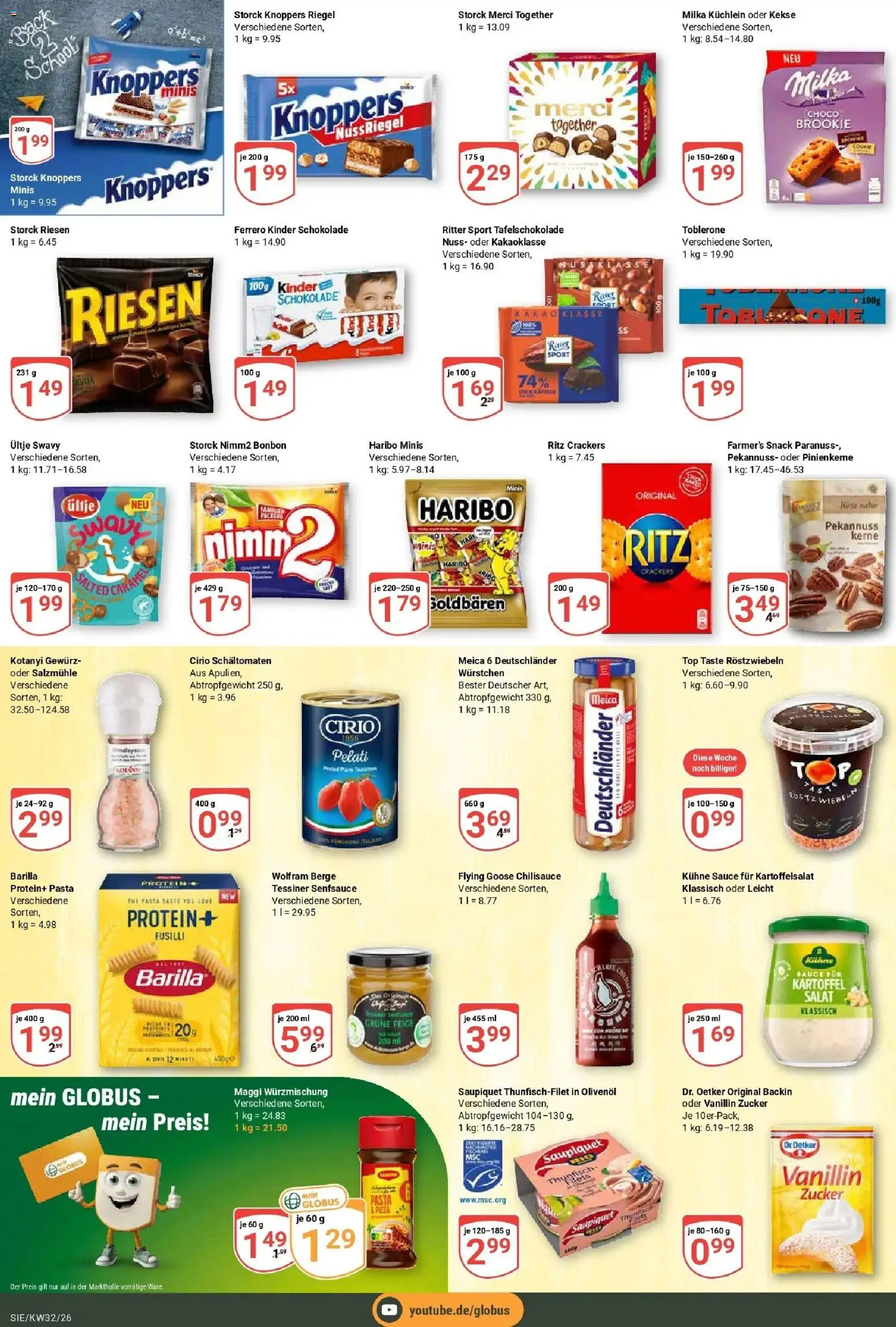 Globus Prospekt Siegen (ab 03.08.2026) » Angebote online | Seite: 18 | Produkte: Kinder schokolade, Olivenol, Milka, Pasta