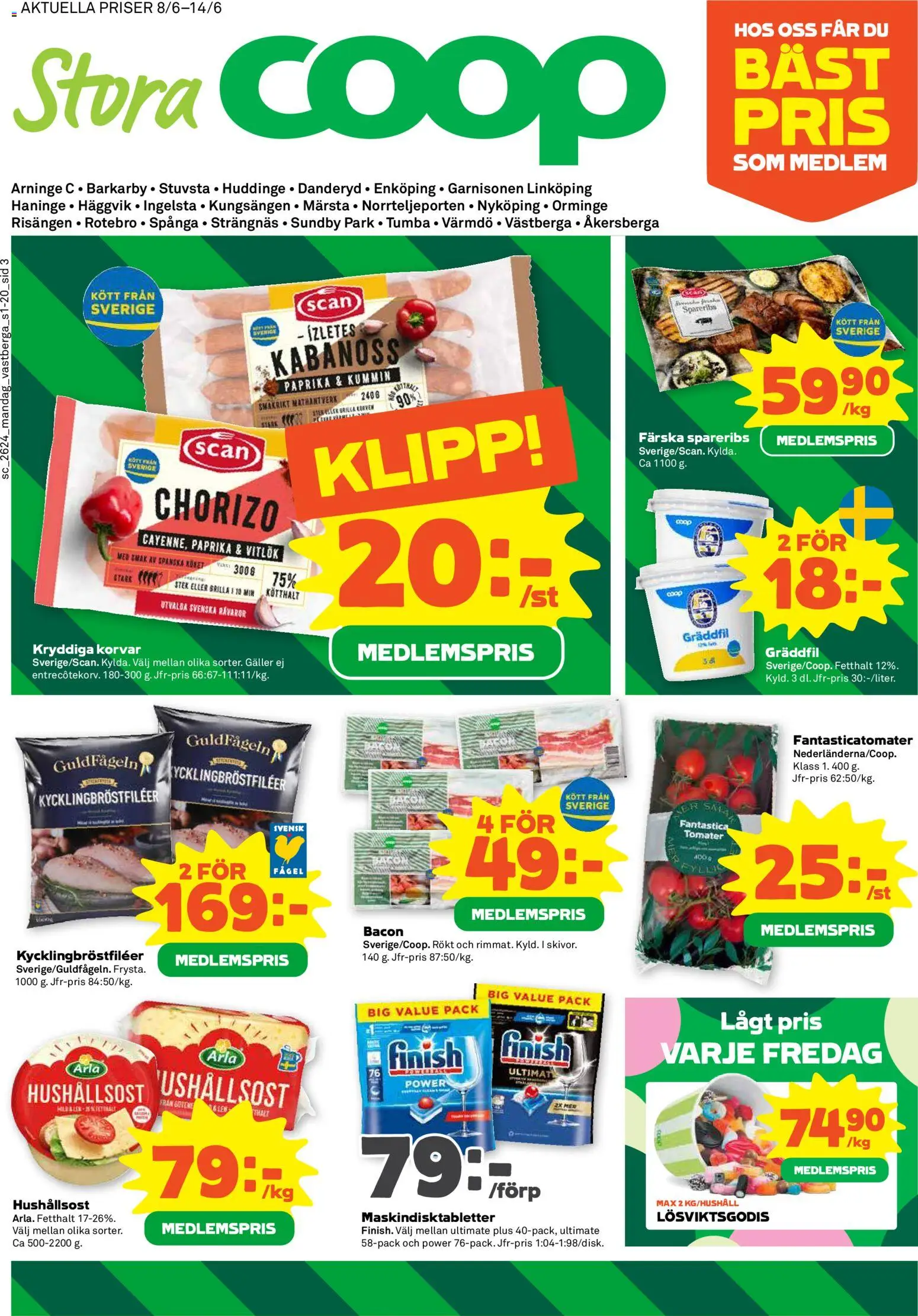 Coop Forum reklamblad aktuell från 08.06.2026 | Sida: 3 | Produkter: Hushållsost, Vitlök, Gräddfil, Chorizo