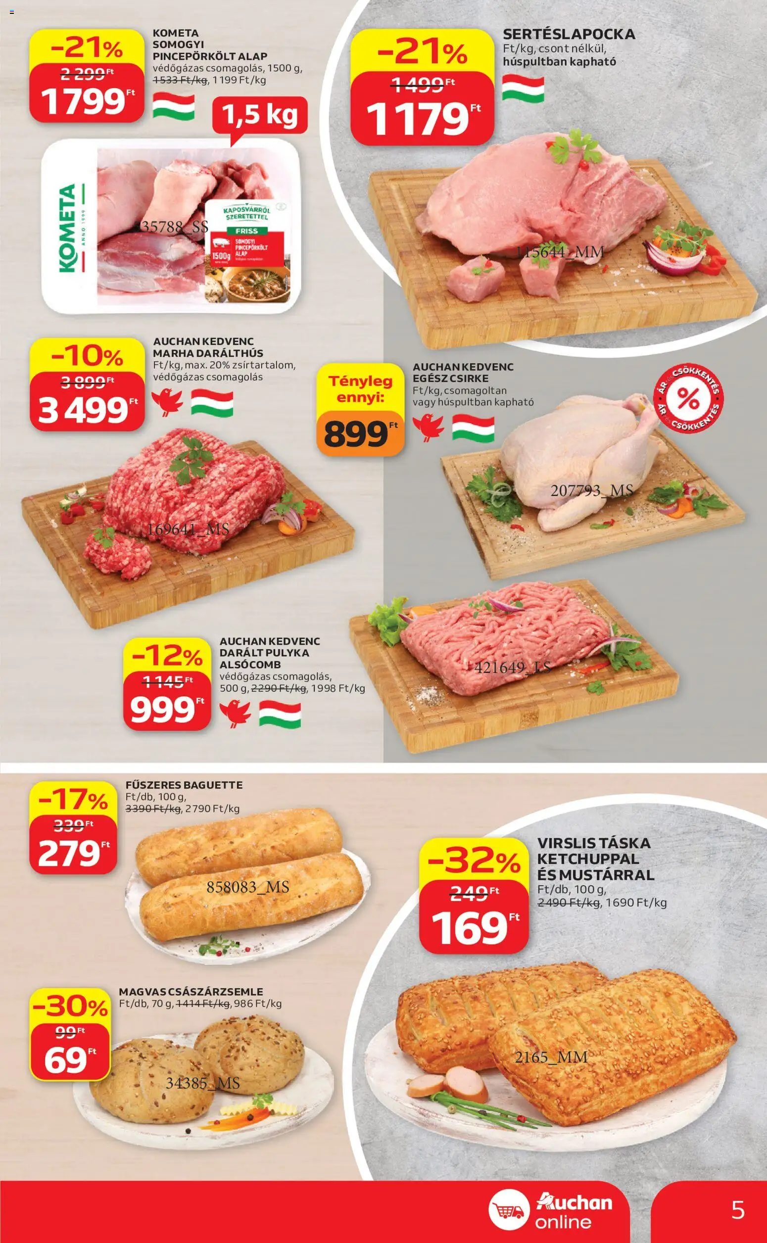 Auchan akciós ujság - amely érvényes a következő dátumtól: 2026.07.23. | Oldal: 5 | Termékek: Sertéslapocka, Táska, Egész csirke, Császárzsemle