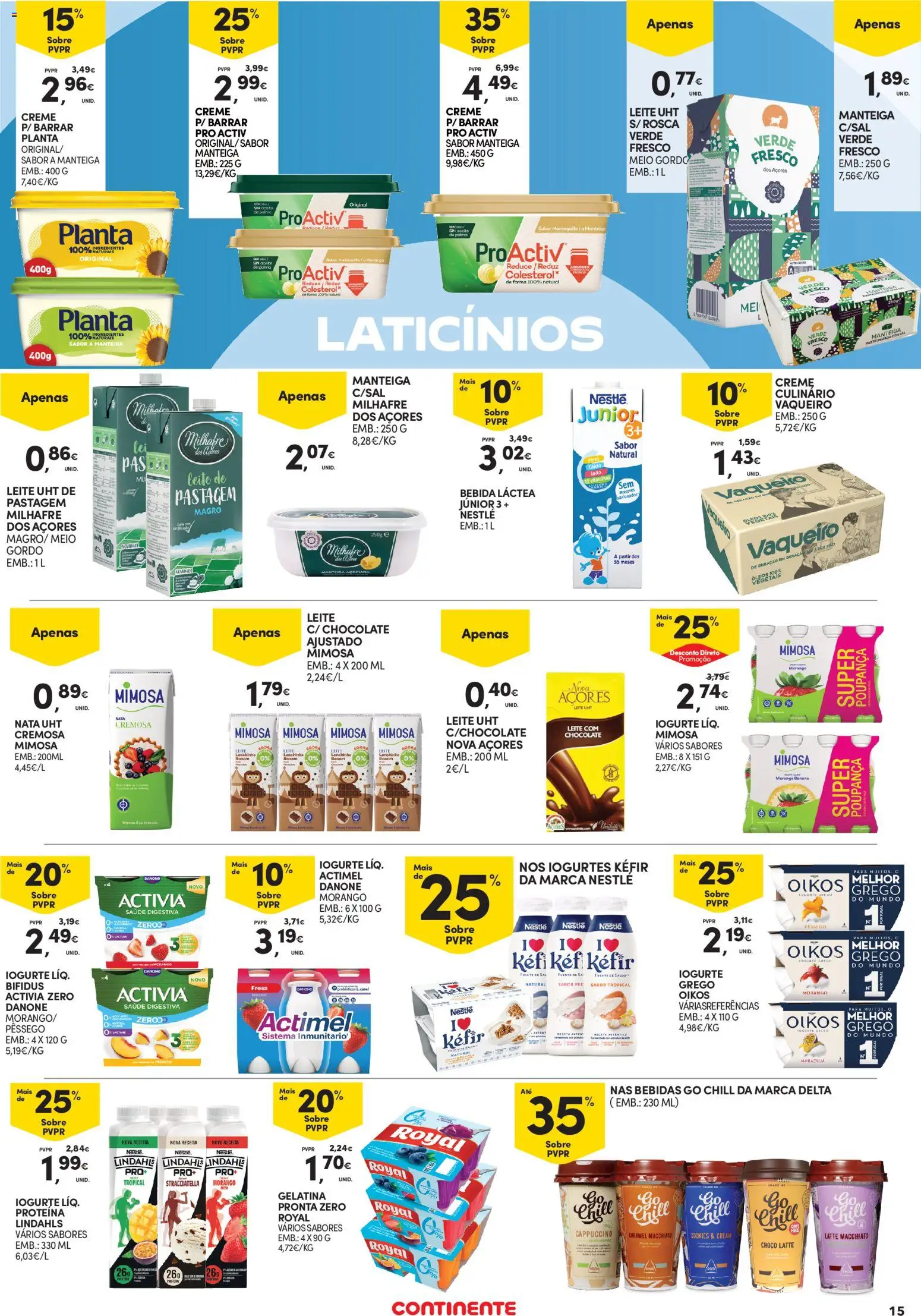 Continente Açores │ válido de 25/06/2026 | Página: 15 | Produtos: Leite, Manteiga, Nestlé, Proteina