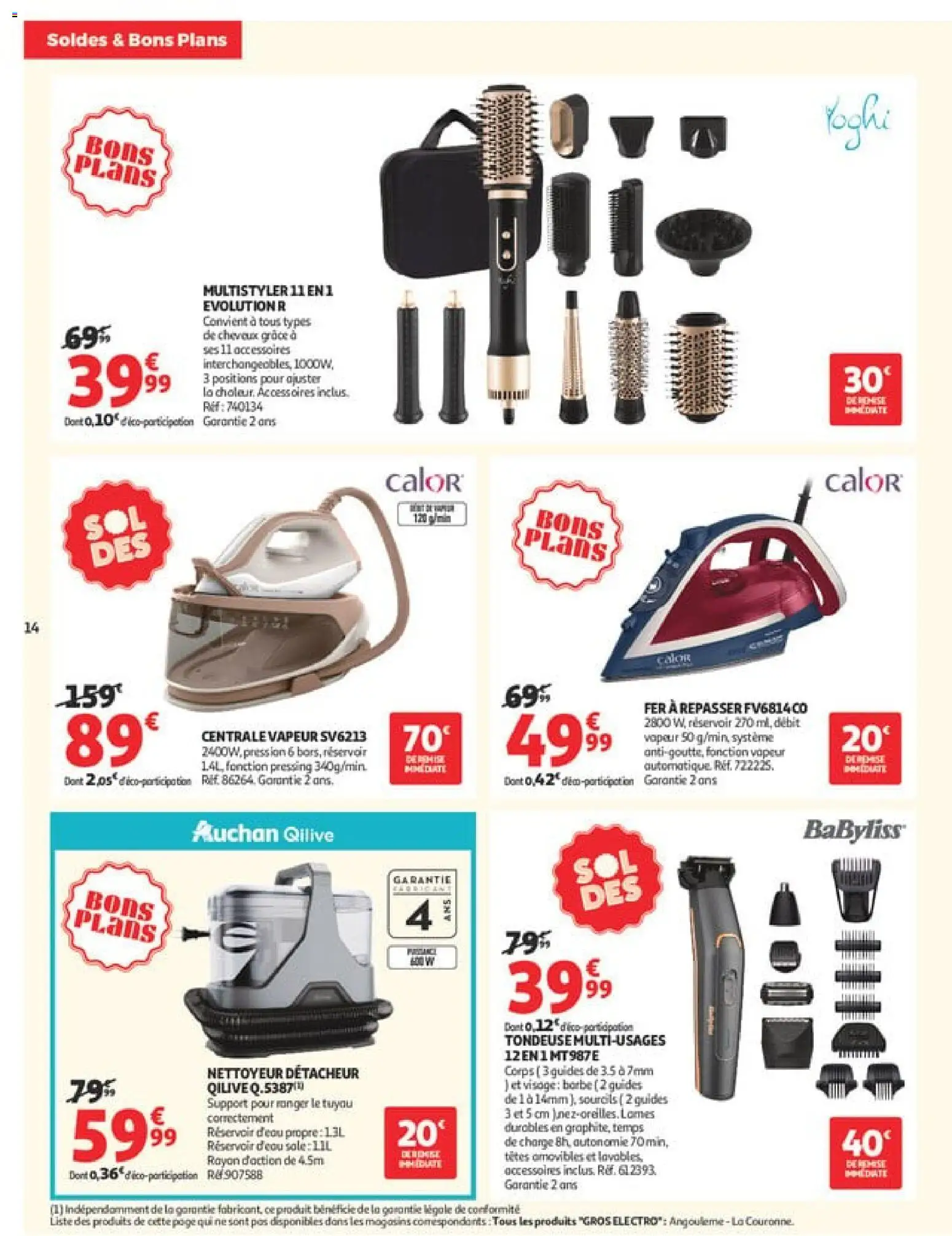 {H1} | Page: 14 | Produits: Fer à repasser, Centrale vapeur, Tondeuse, Réservoir d'eau