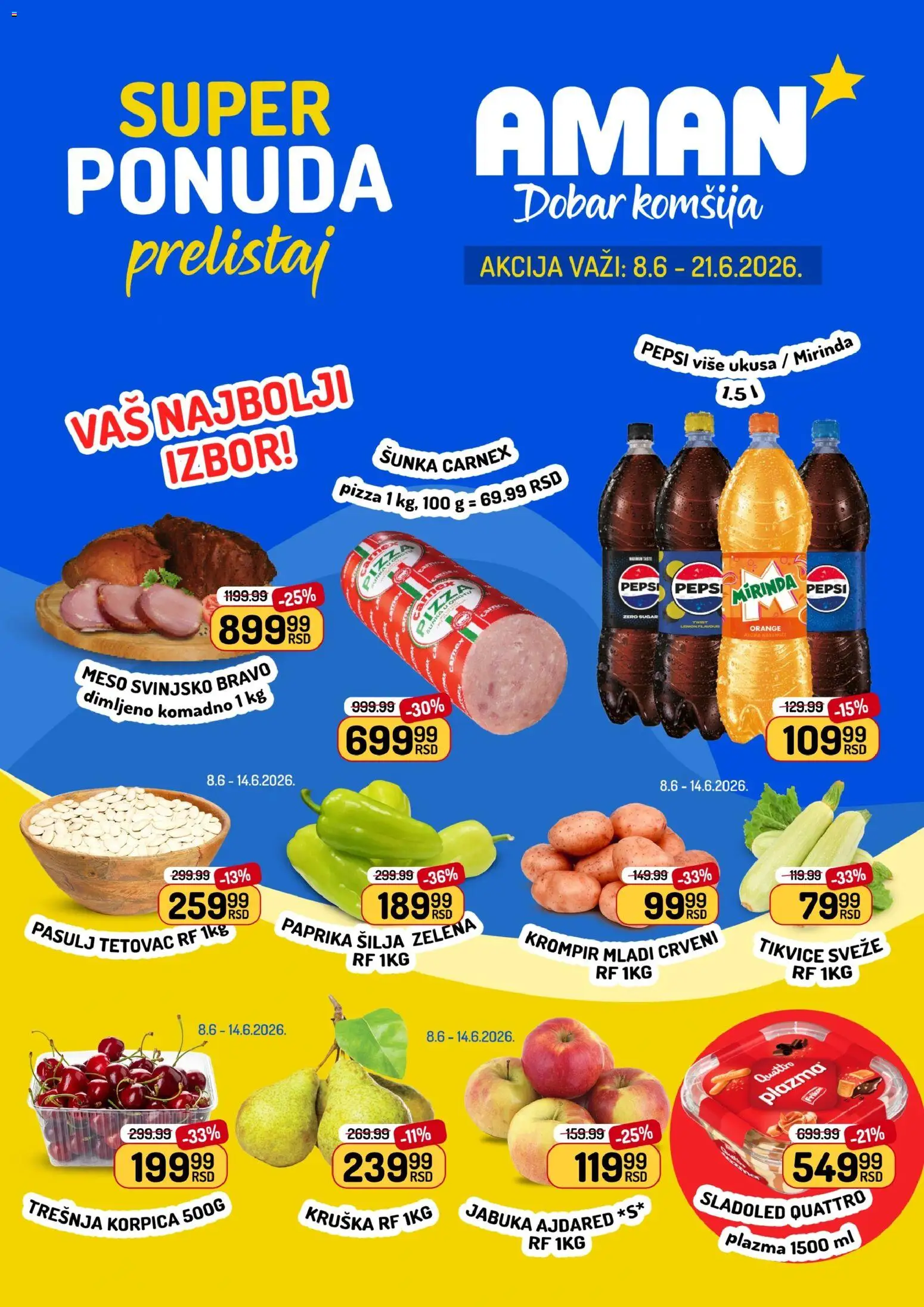 Aman katalog - važi od 08.06.2026 | Strana: 1 | Proizvode: Plazma, Krompir, Paprika, Šunka