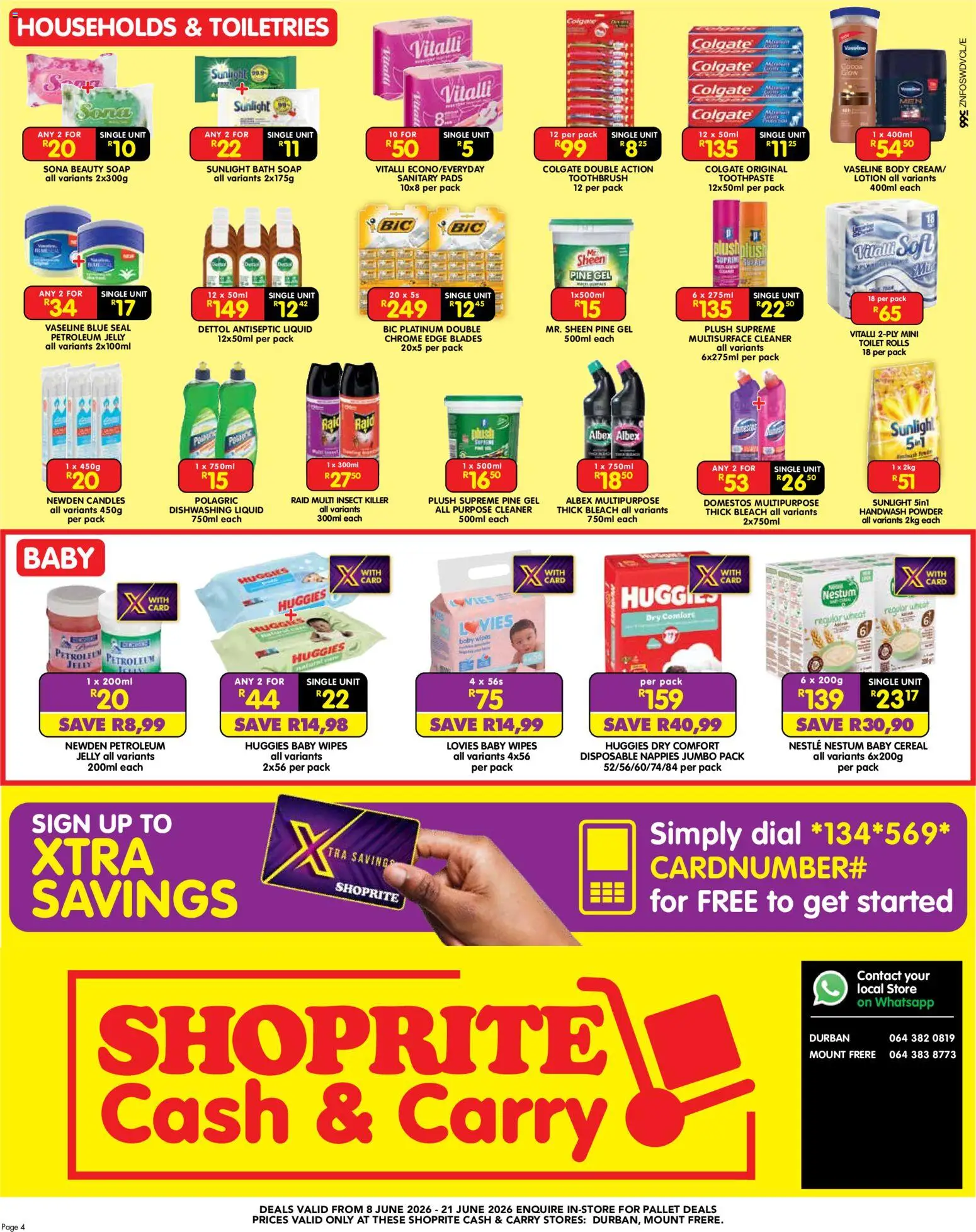 New Shoprite catalogue – valid from 08.06.2026 | Page: 4 | Products: Handwash, Pads, Nappies, Toothbrush