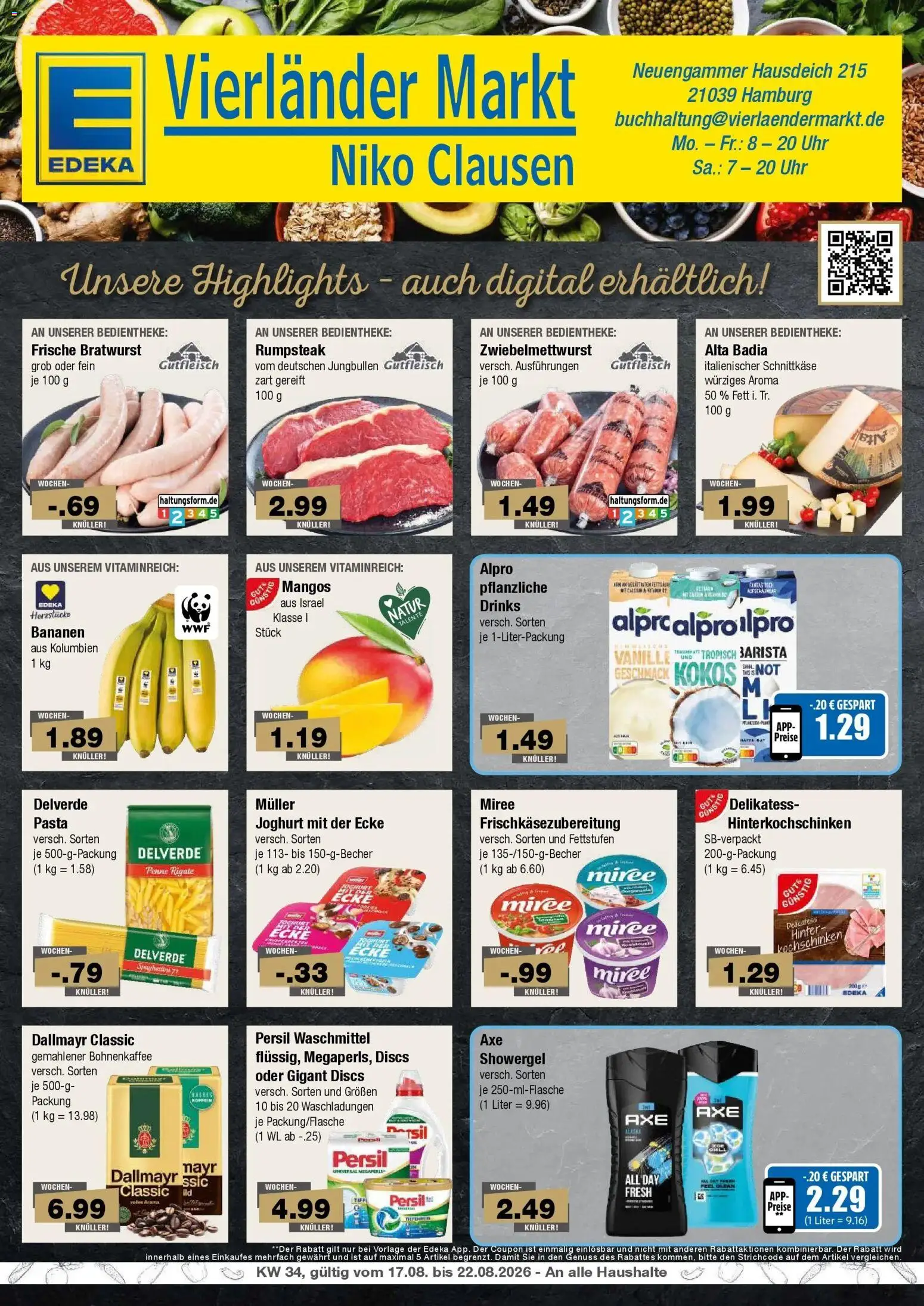 Edeka Prospekt Hamburg (ab 17.08.2026) » Angebote Online | Seite: 1 | Produkte: Joghurt, Bratwurst, Bananen, Alpro