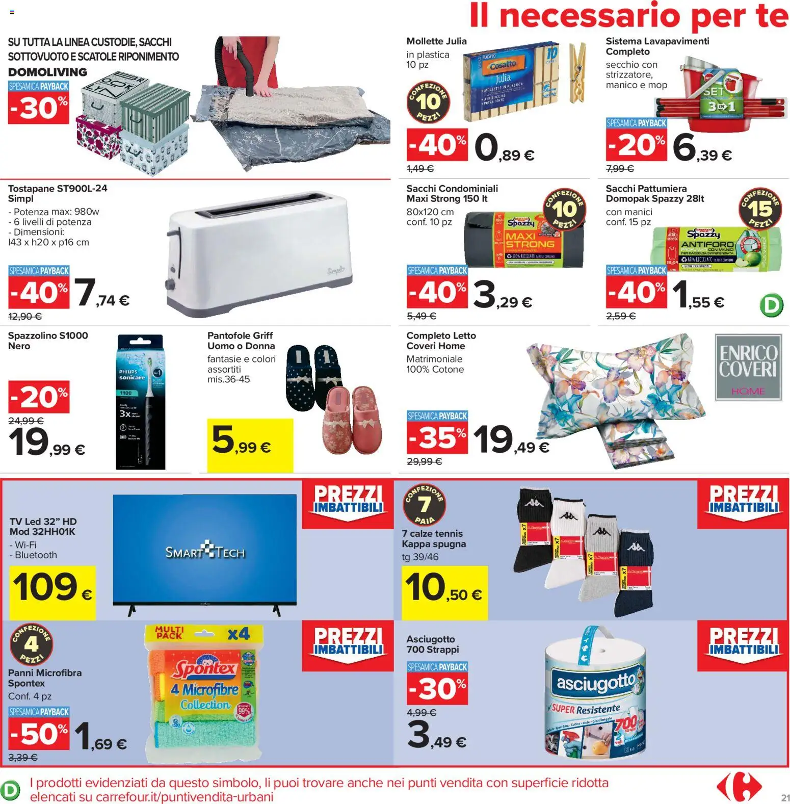 Volantino Carrefour del 15/09/2026 | Pagina: 21 | Prodotti: TV, Pattumiera, Panni, Presa