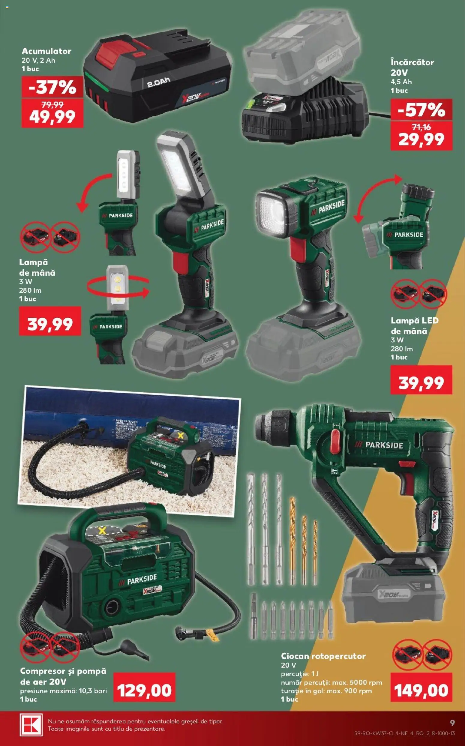 Noul catalog Kaufland – valabil de la 09.09.2026 | Pagină: 9 | Produse: Ciocan rotopercutor, Parkside, LED, Lampa led