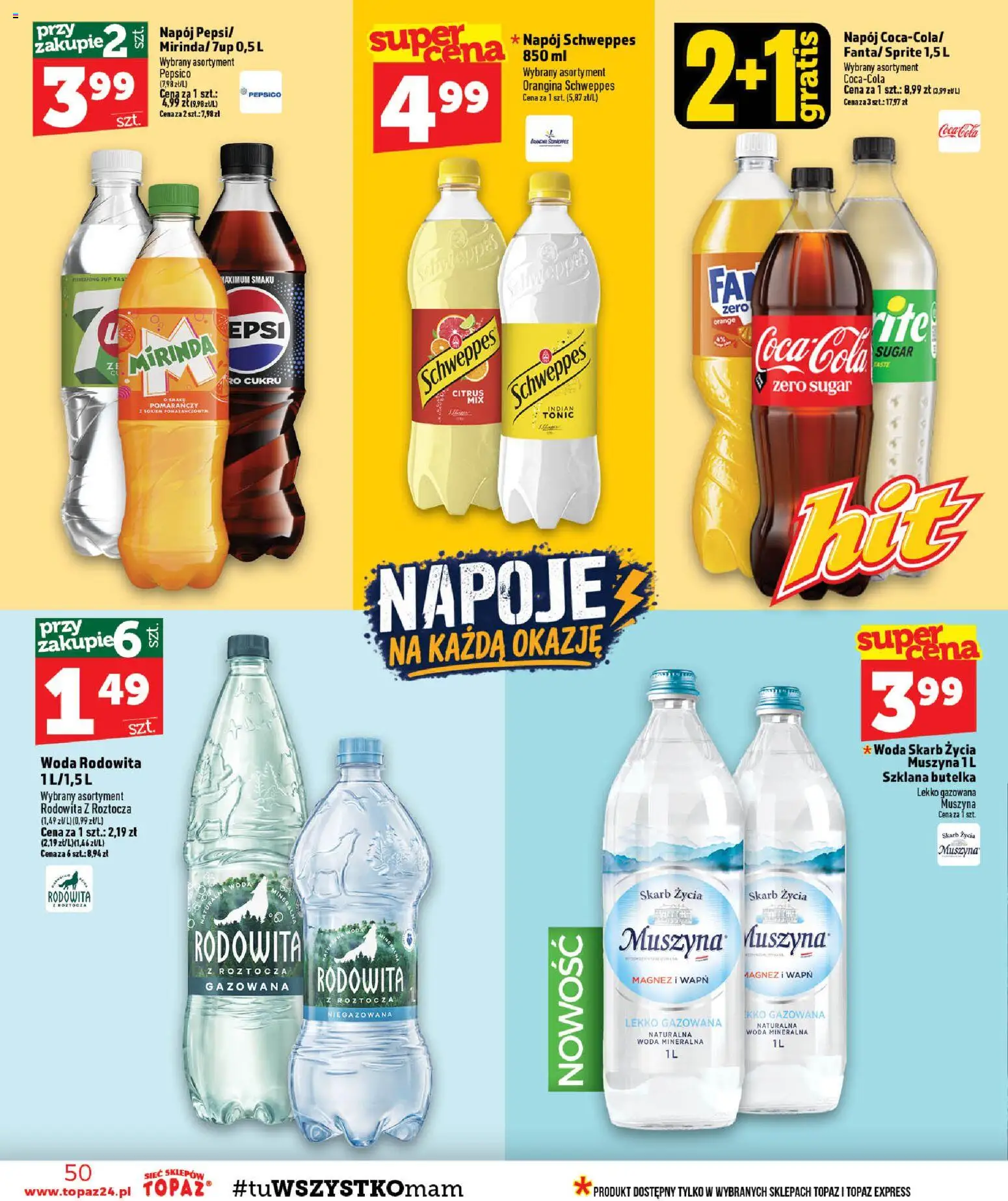 Topaz gazetka - MAZ od 29.10.2026 | Strona: 50 | Produkty: Woda mineralna, Coca cola, Tonic, Woda