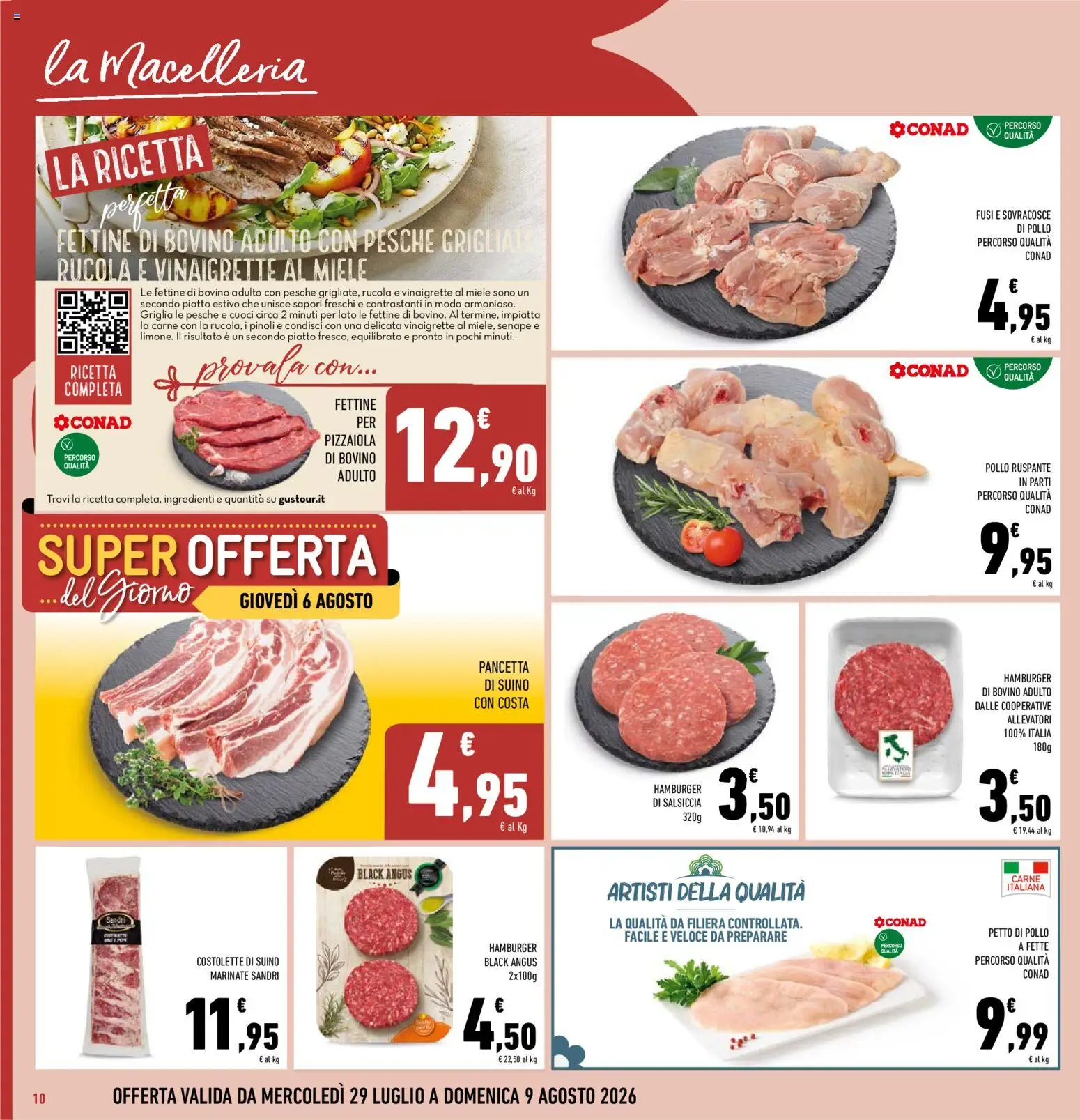 Volantino Conad del 29/07/2026 | Pagina: 10 | Prodotti: Pollo, Rucola, Pancetta, Hamburger