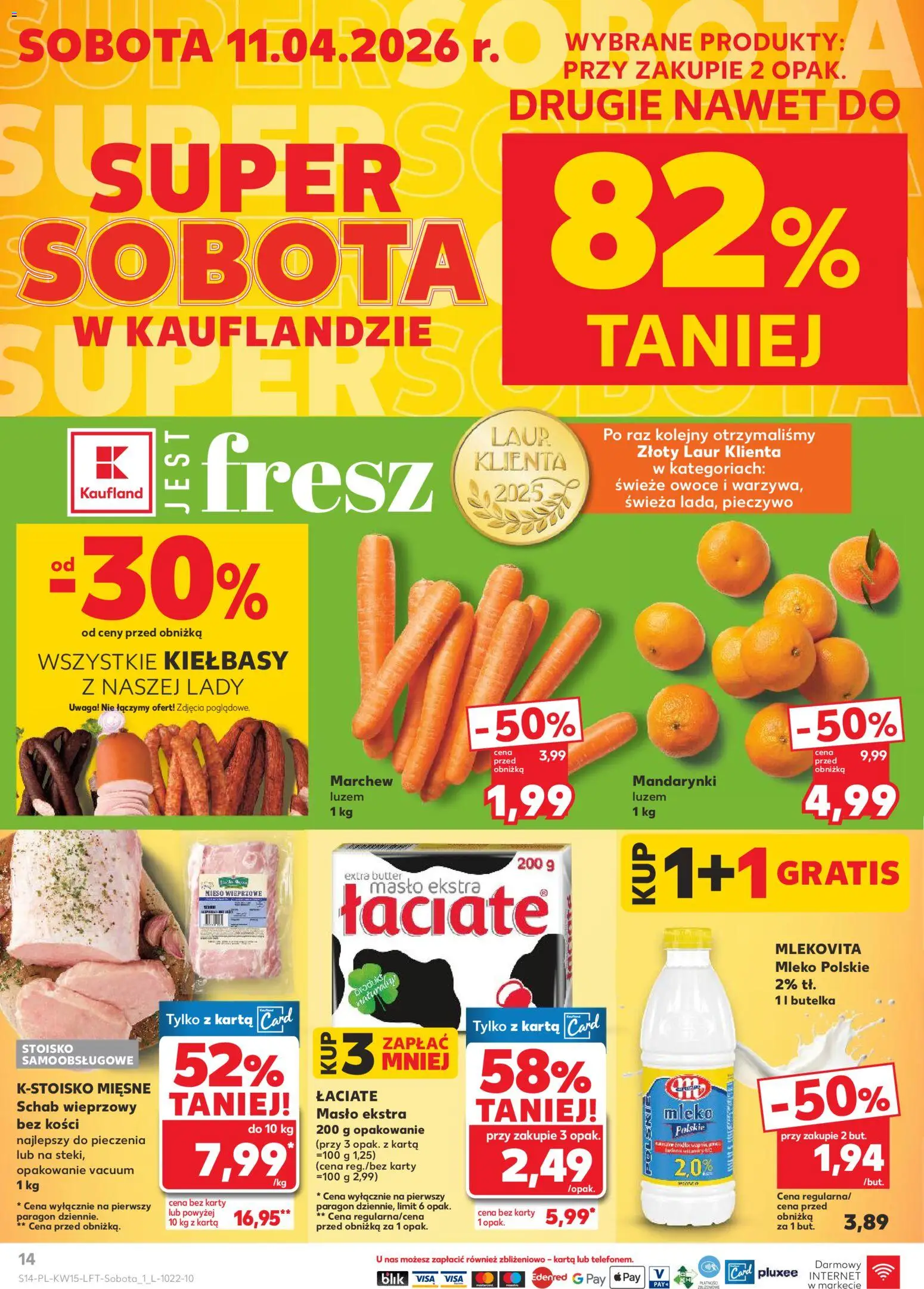 Kaufland gazetka od 09.04.2026 | Strona: 14 | Produkty: Karta, Mleko, Masło, Mandarynki