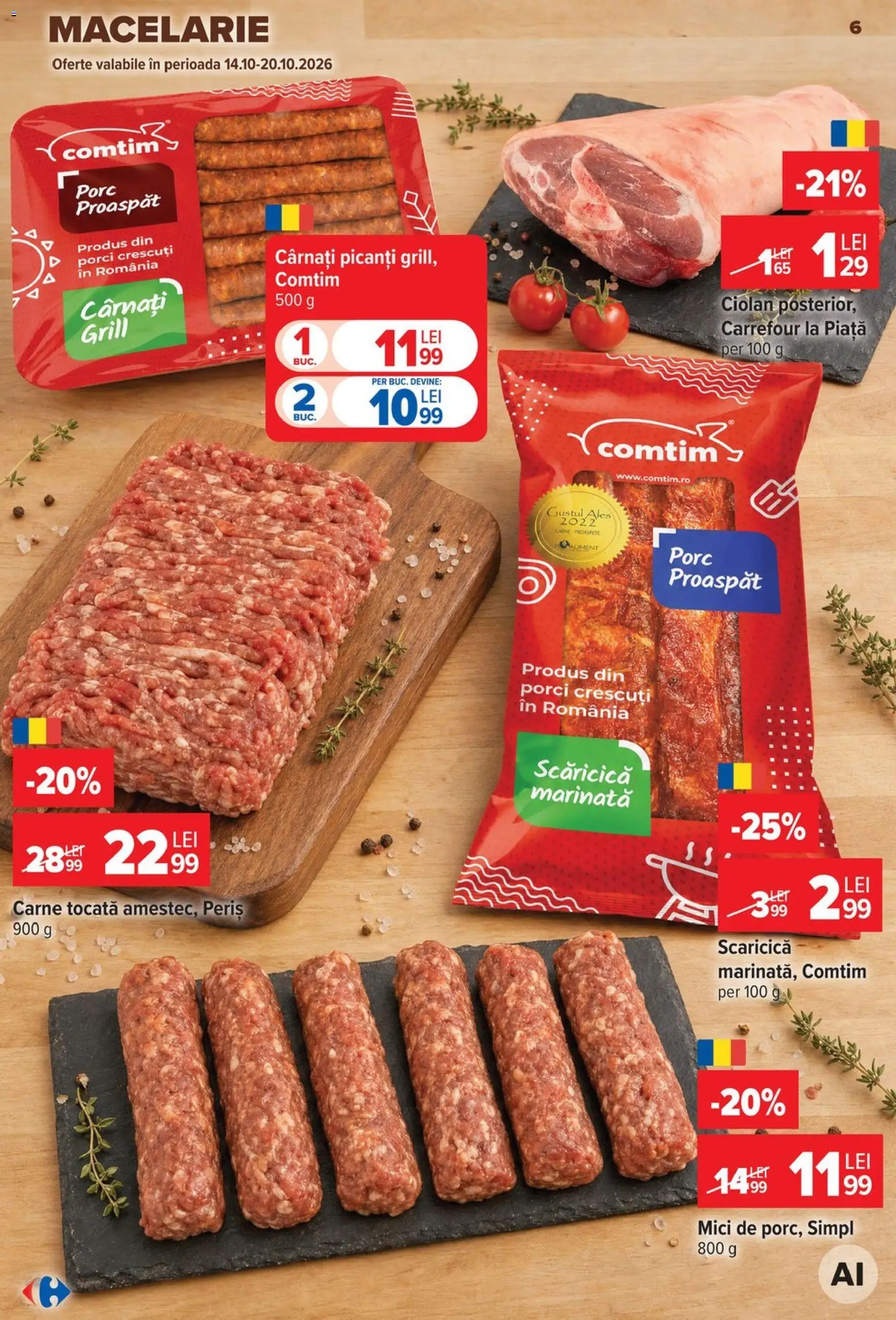 Noul catalog Carrefour – valabil de la 14.10.2026 | Pagină: 6 | Produse: Grill, Mici, Carne tocată, Cârnați
