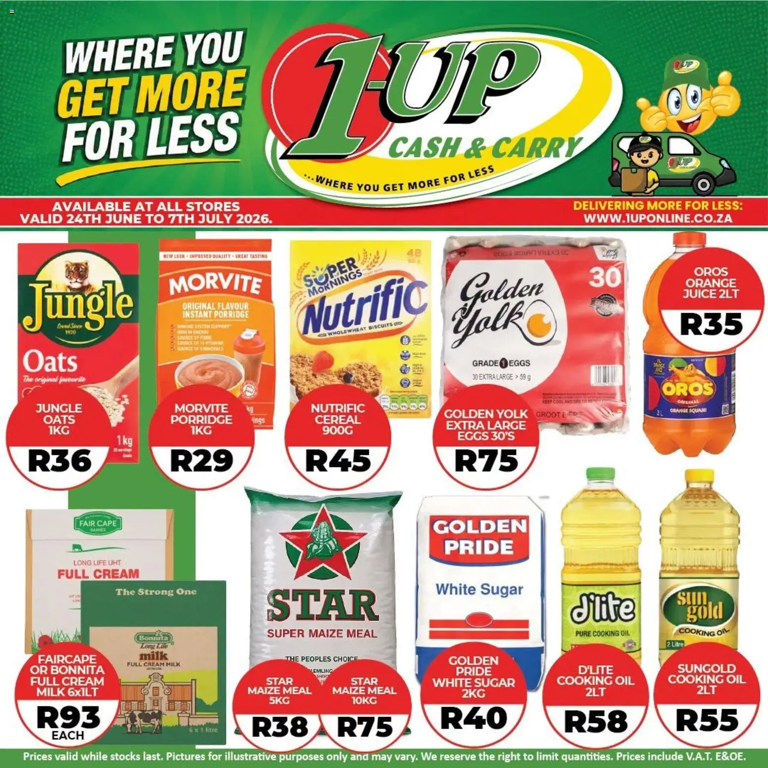 New 1UP Cash & Carry catalogue – valid from 24/06/2026 | Page: 2 | Products: Milk, Oats, Oil, Biscuits