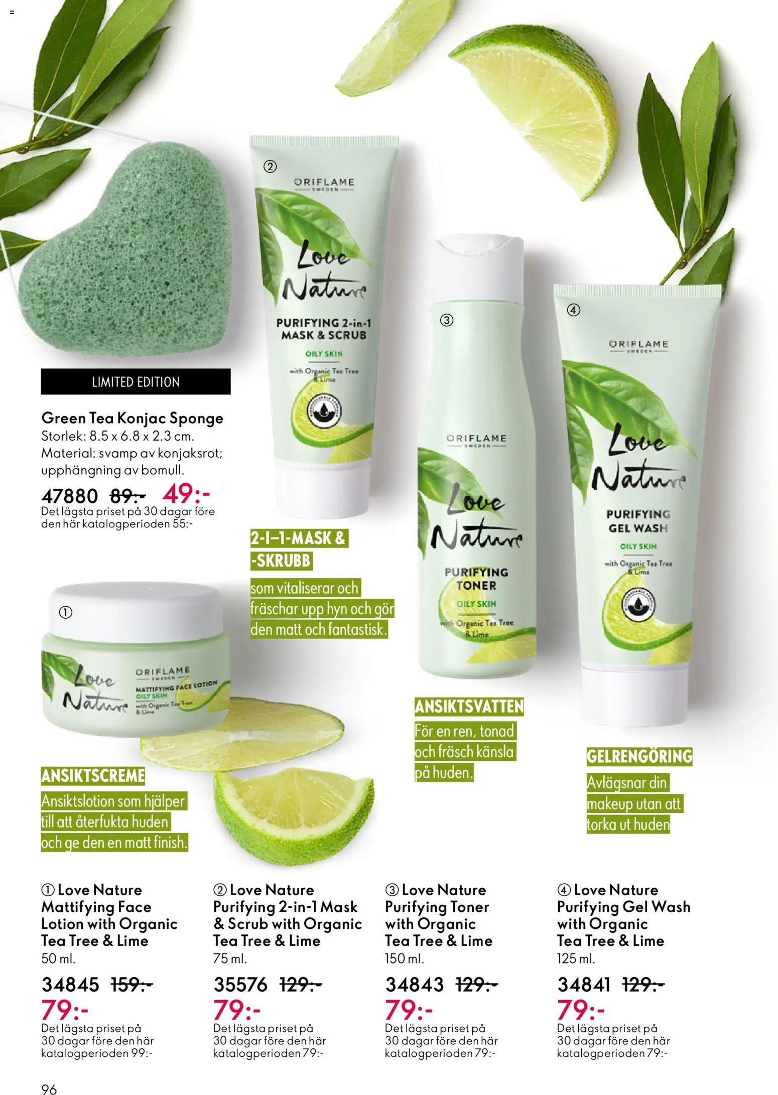 Oriflame reklamblad aktuell från 11.03.2026 | Sida: 96 | Produkter: Svamp, Ansiktsvatten, Lime, Skrubb