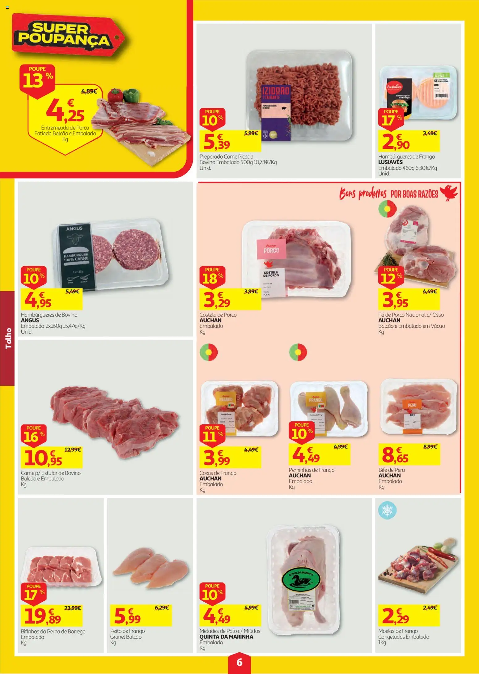 Auchan folheto │ válido de 08/10/2026 | Página: 6 | Produtos: Pato, Coxas de frango, Bife, Moelas