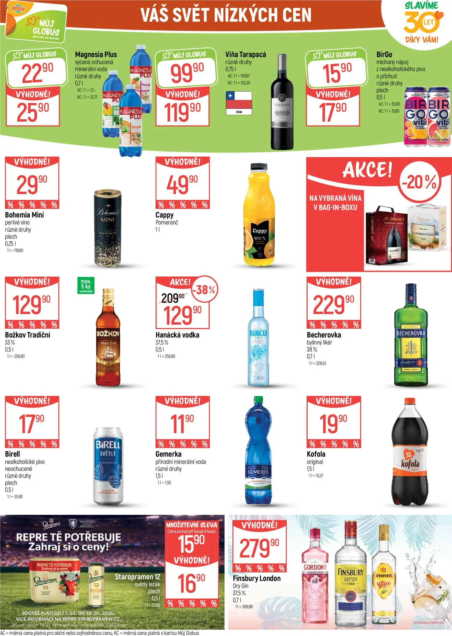 Globus leták - Liberec od 10.06.2026 | Strana: 34 | Produkty: Birell, Nealkoholické pivo, Božkov, Dry gin