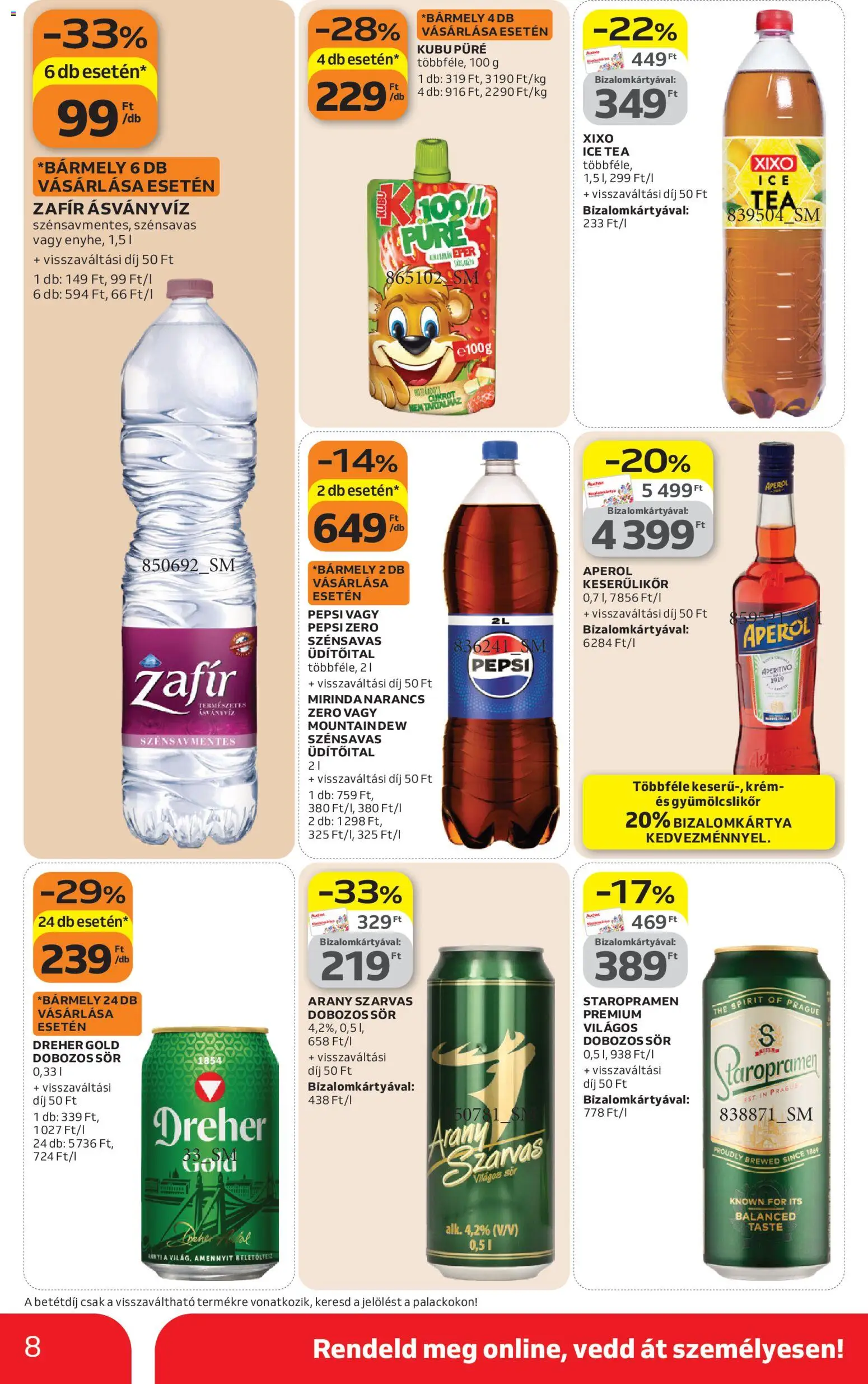 Auchan akciós ujság - amely érvényes a következő dátumtól: 16.04.2026 | Oldal: 8 | Termékek: Aperol, Ice tea, Ásványvíz, Tea