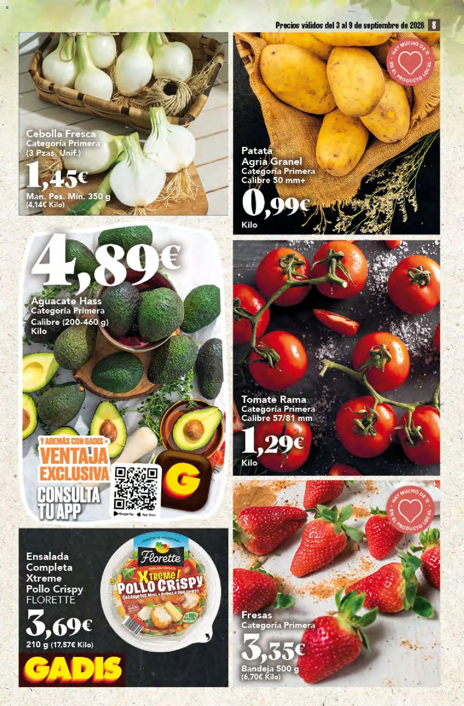 Gadis folleto │ válido desde el 03/09/2026 | Página: 8 | Productos: Tomate, Fresas, Cebolla, Bandeja