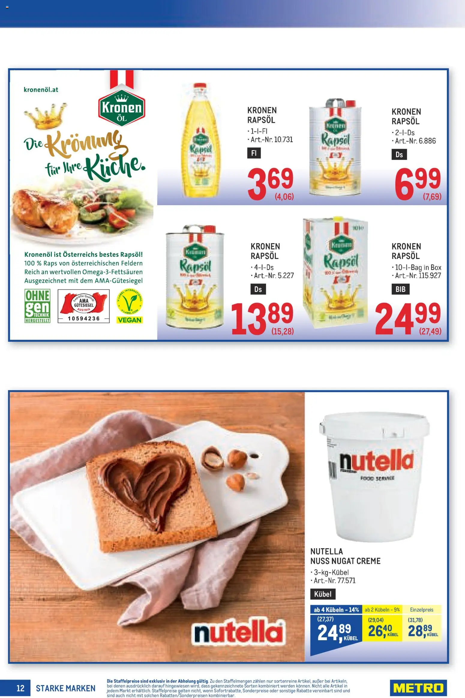 Metro angebote Starke Marken mp23 gültig ab 29.10.2026 | Seite: 12 | Produkte: Nutella, Box, Rapsöl, Creme