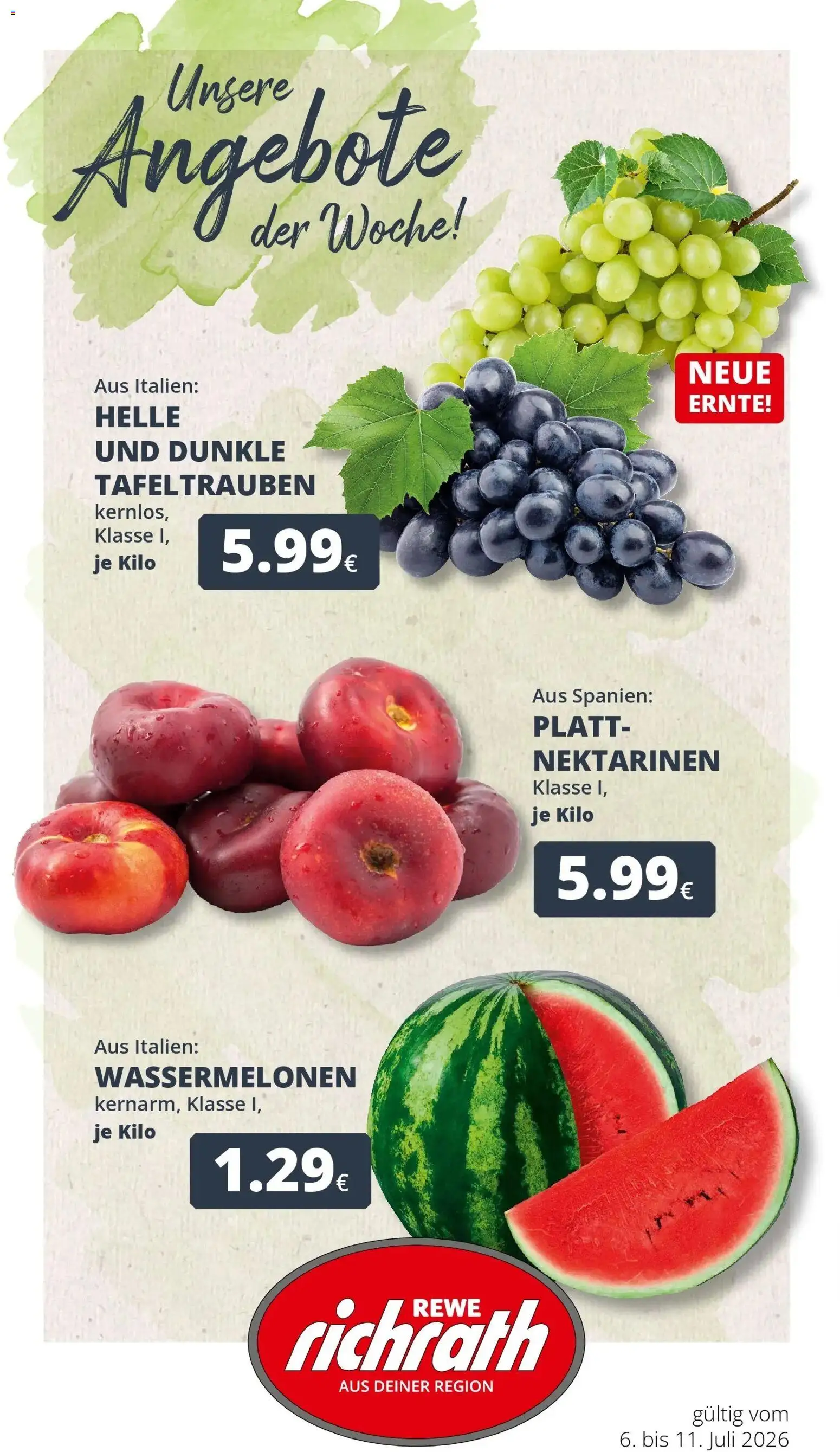 Rewe Prospekt Bergheim – gültig ab 06.07.2026 | Seite: 1 | Produkte: Nektarinen