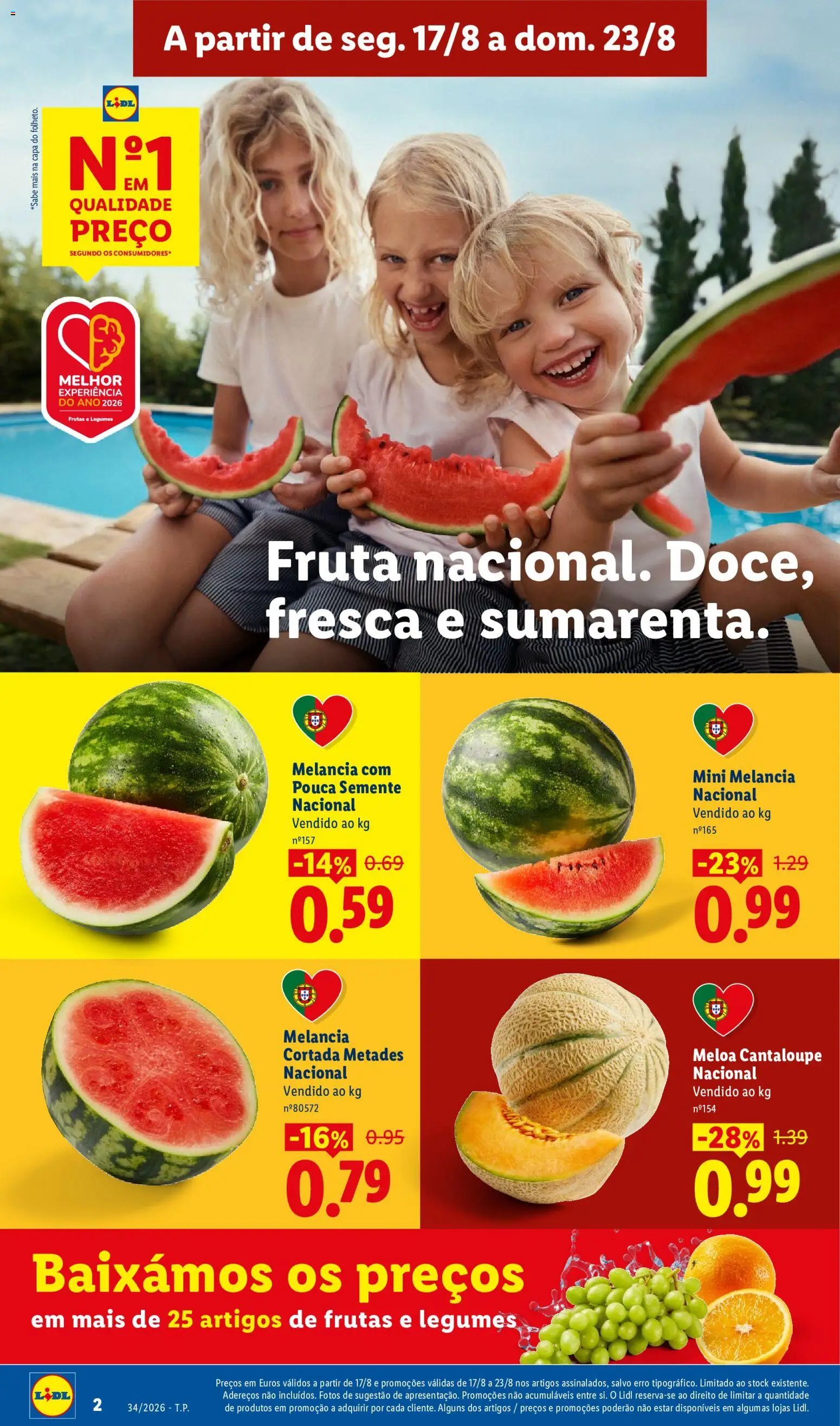 Lidl folheto │ válido de 17/08/2026 | Página: 2 | Produtos: Legumes, Frutas, Melancia, Melão