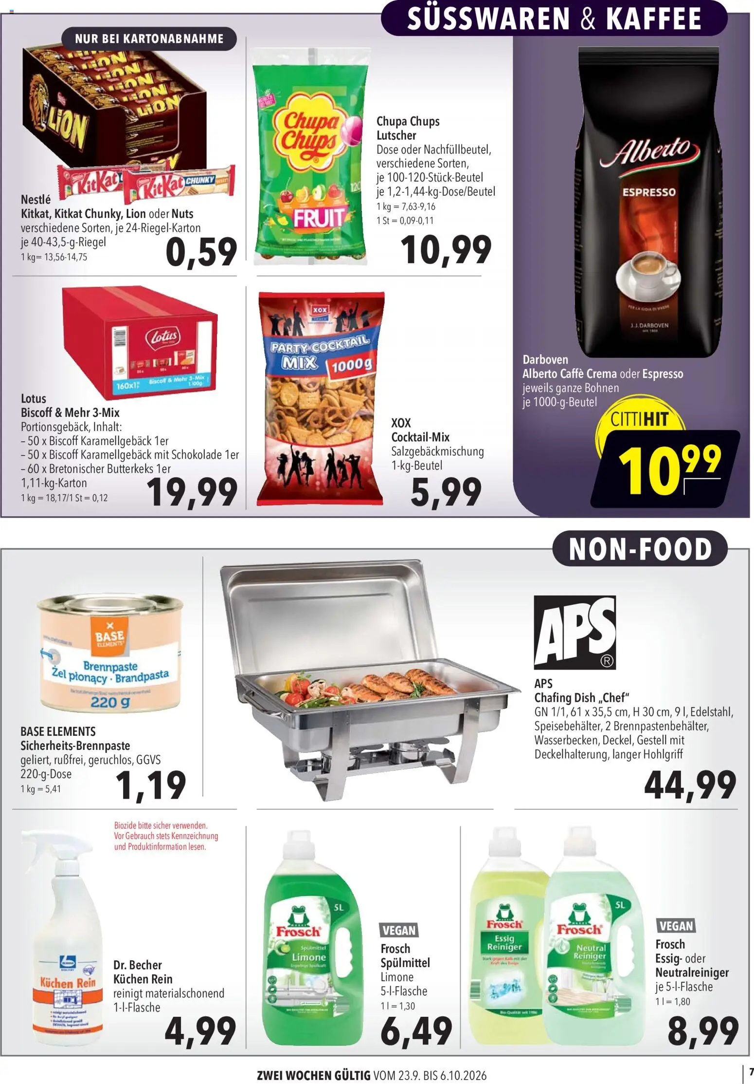 CITTI Markt Aktuelle Angebote für Profis – gültig ab 23.09.2026 | Seite: 7 | Produkte: Süßwaren, Kaffee, Schokolade, Essig