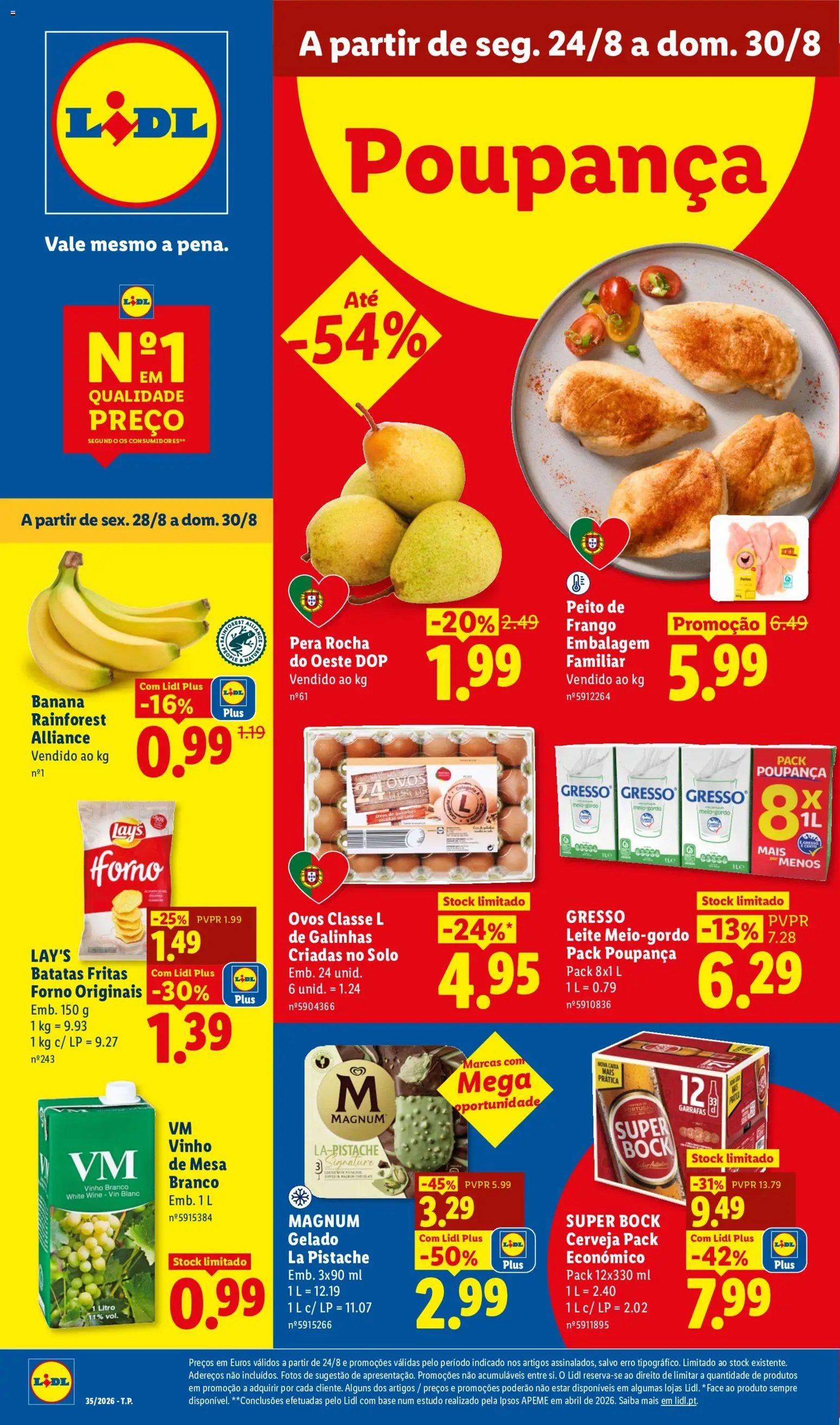 Lidl folheto │ válido de 24/08/2026 | Página: 1 | Produtos: Peito de frango, Frango, Ovos, Vinho