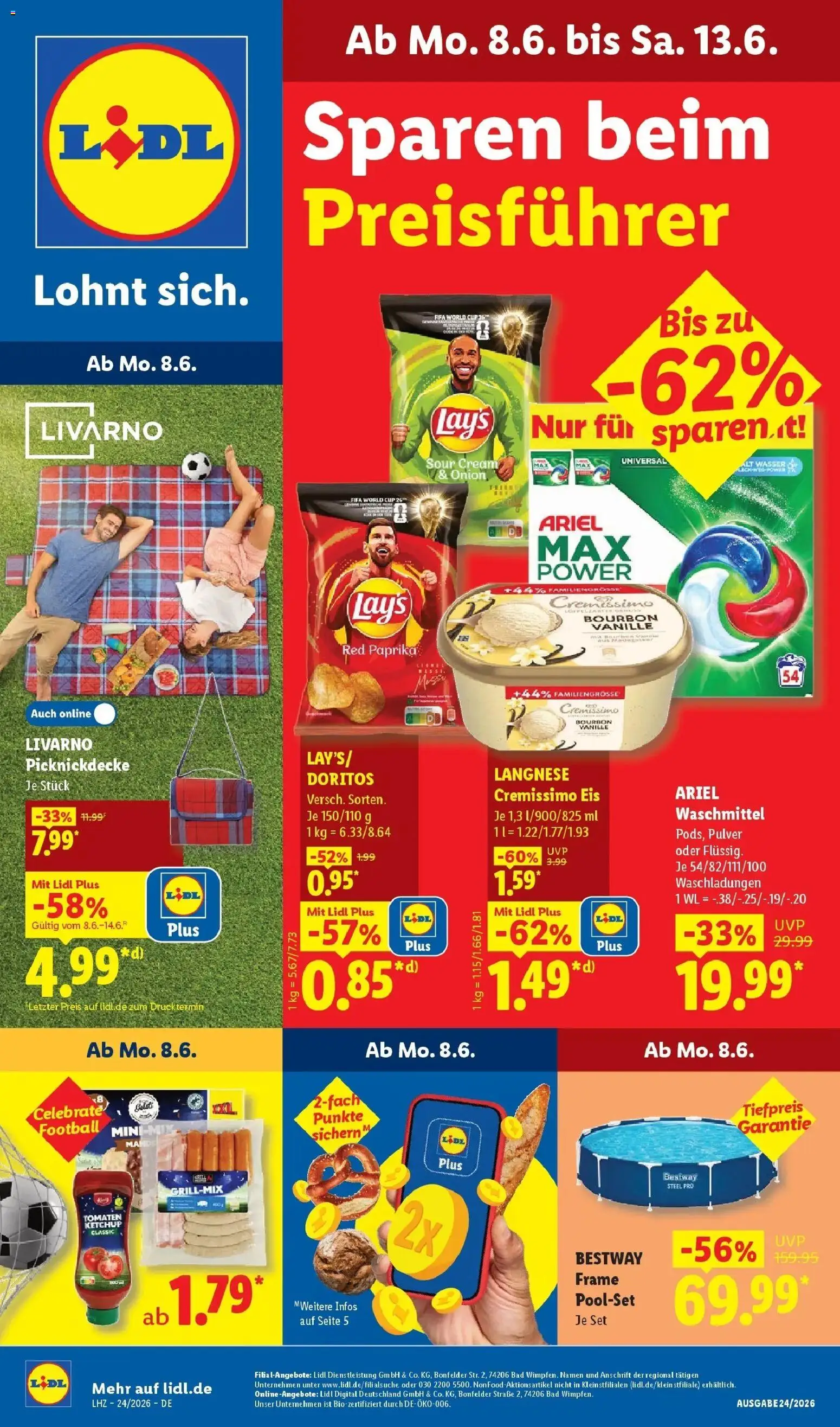 Lidl Prospekt Zülpich – gültig ab 08.06.2026 | Seite: 1 | Produkte: Langnese, Cremissimo, Ketchup, Eis