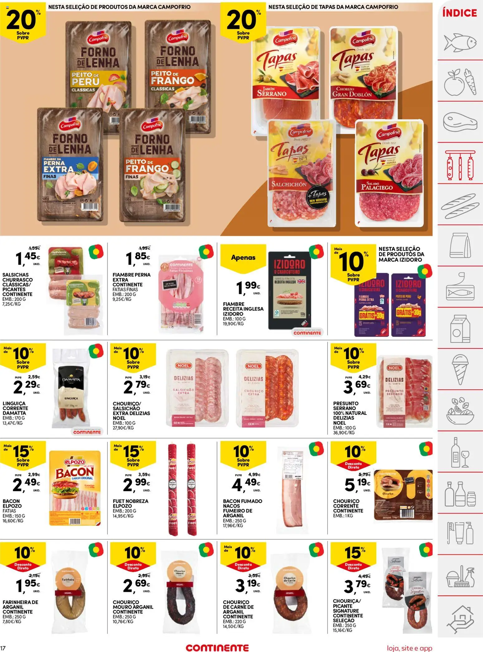 Continente folheto │ válido de 11/08/2026 | Página: 17 | Produtos: Bacon, Frango, Presunto, Chouriço