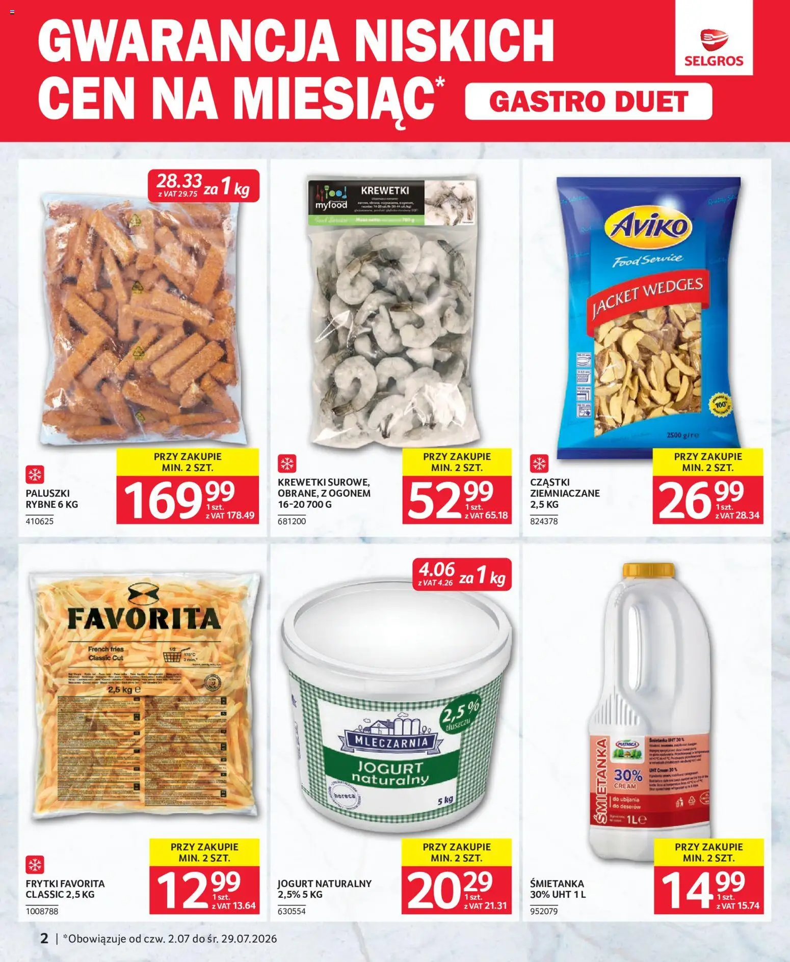 Selgros cash&carry gazetka - Duet od 02.07.2026 | Strona: 2 | Produkty: Krewetki, Jogurt naturalny, Paluszki, Frytki